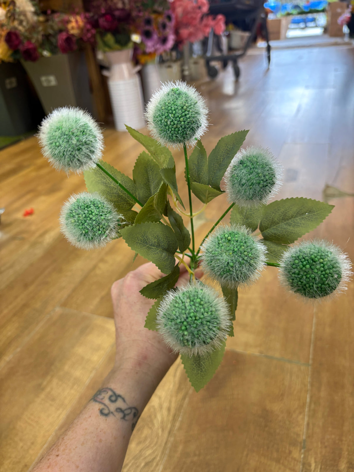 Green fluffy balls bunch