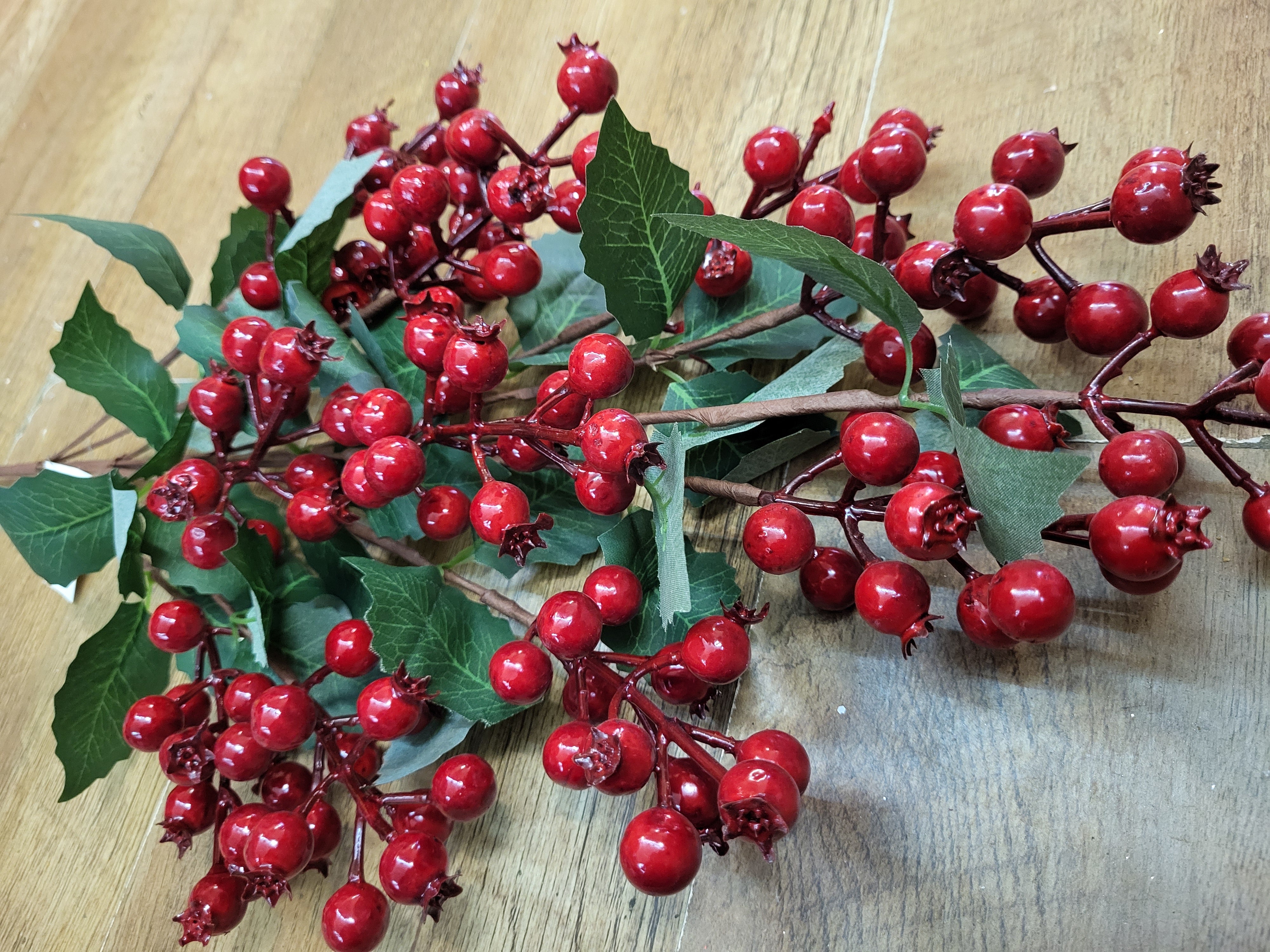 77cm tall premium red berry and holly branch image 1