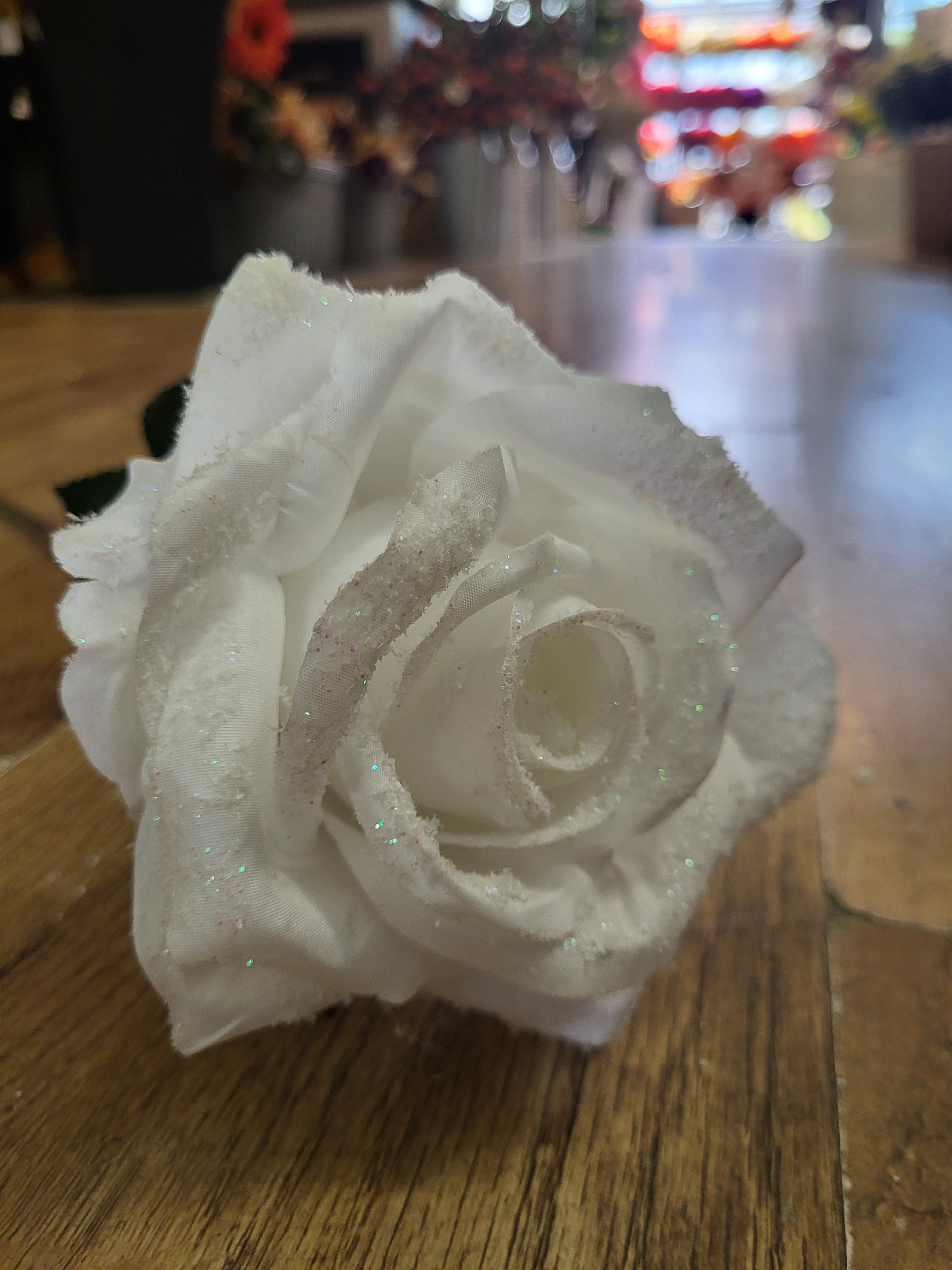 Long stem frosted white single rose image 1