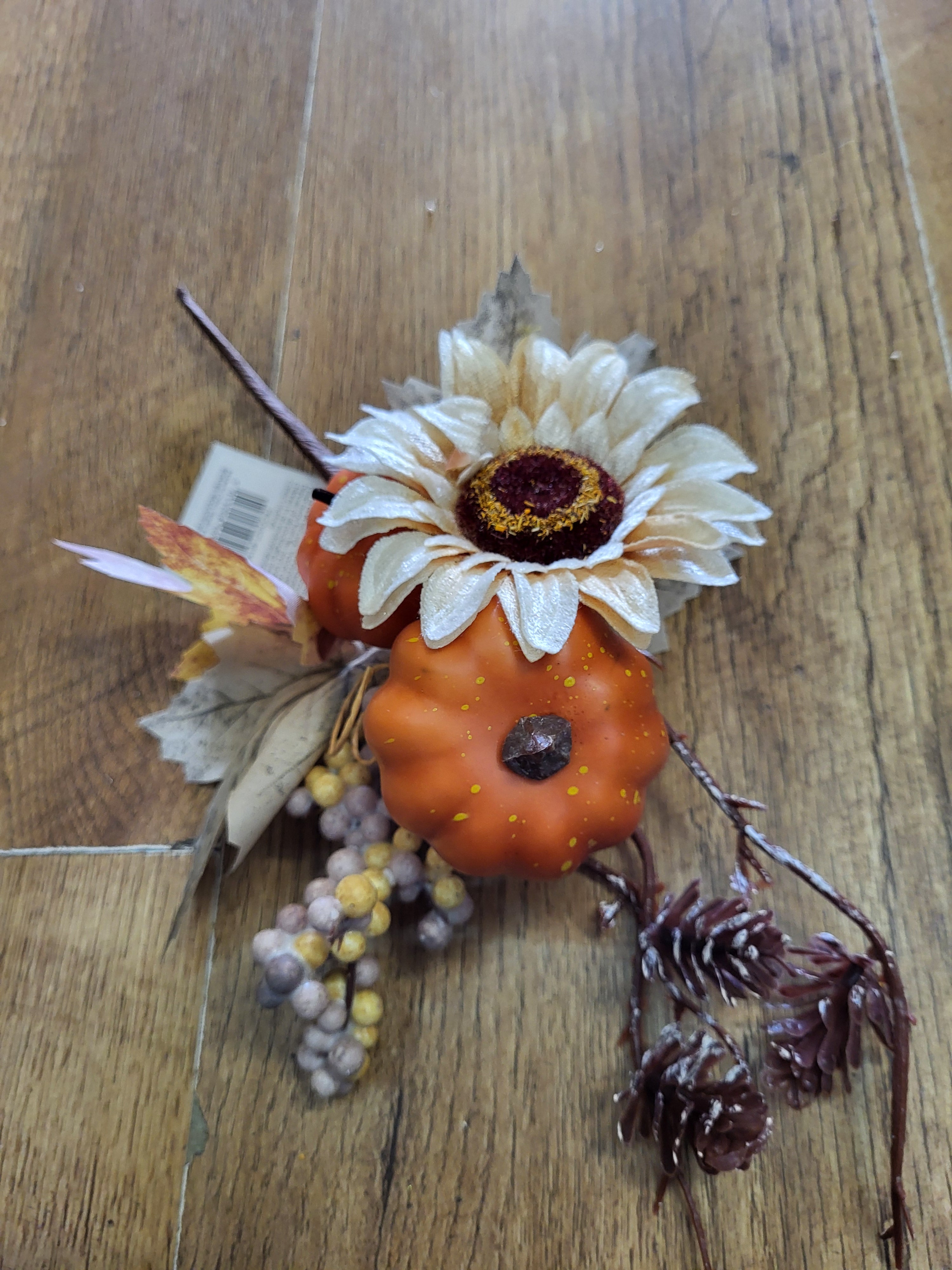 38cm luxury orange pumpkin pick with velvet sunflower image 2