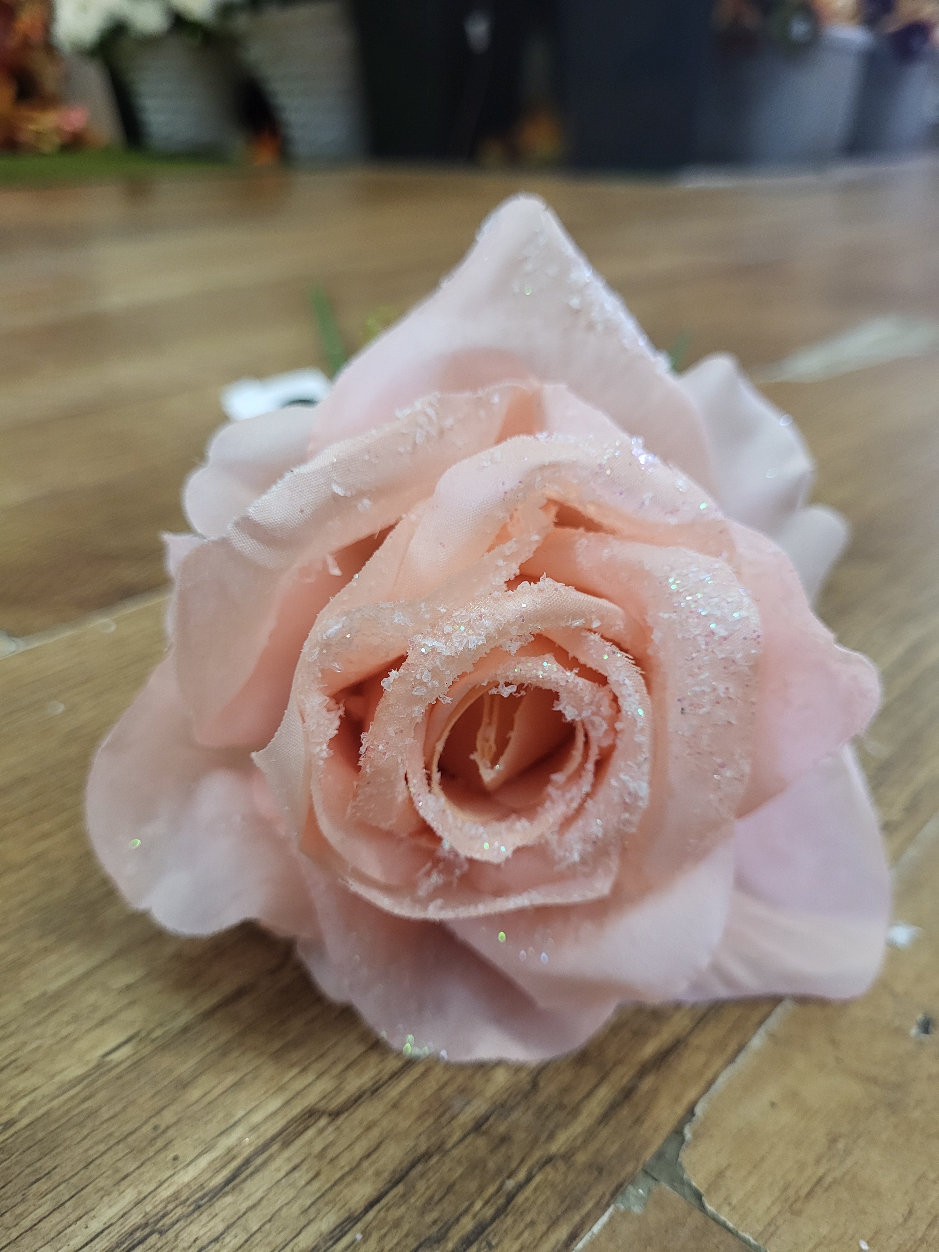 Long stem single frosted soft pink Rose image 5
