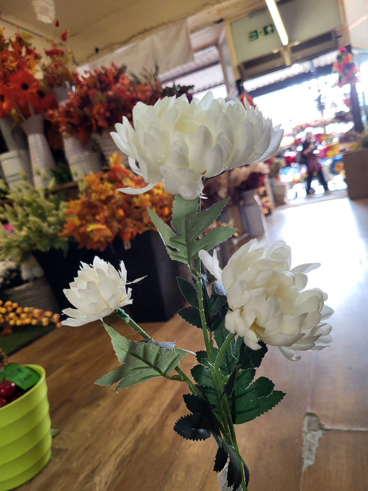 63cm tall Ivory 3 headed chrysanthemum stem image 3