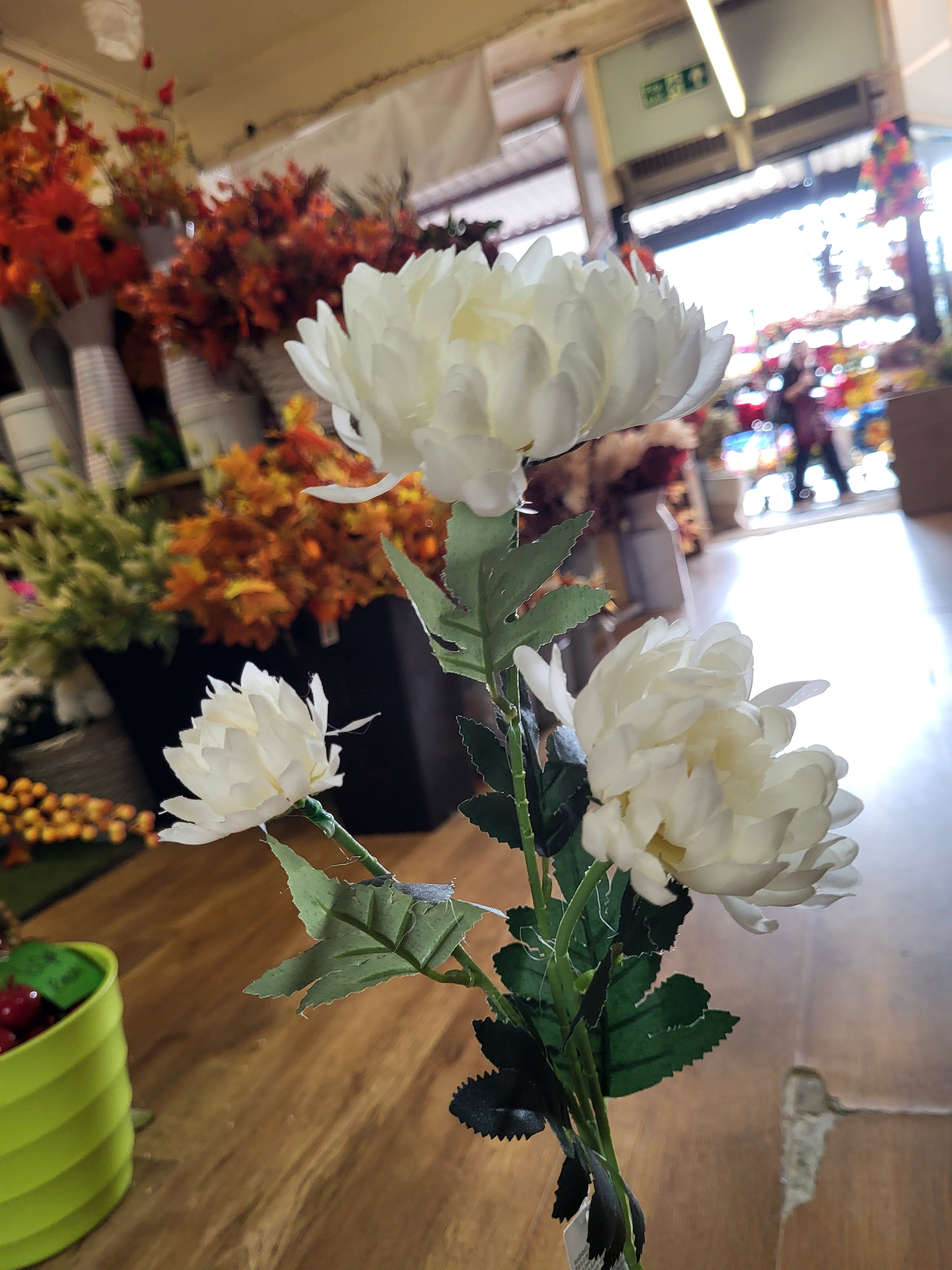 63cm tall Ivory 3 headed chrysanthemum stem image 3