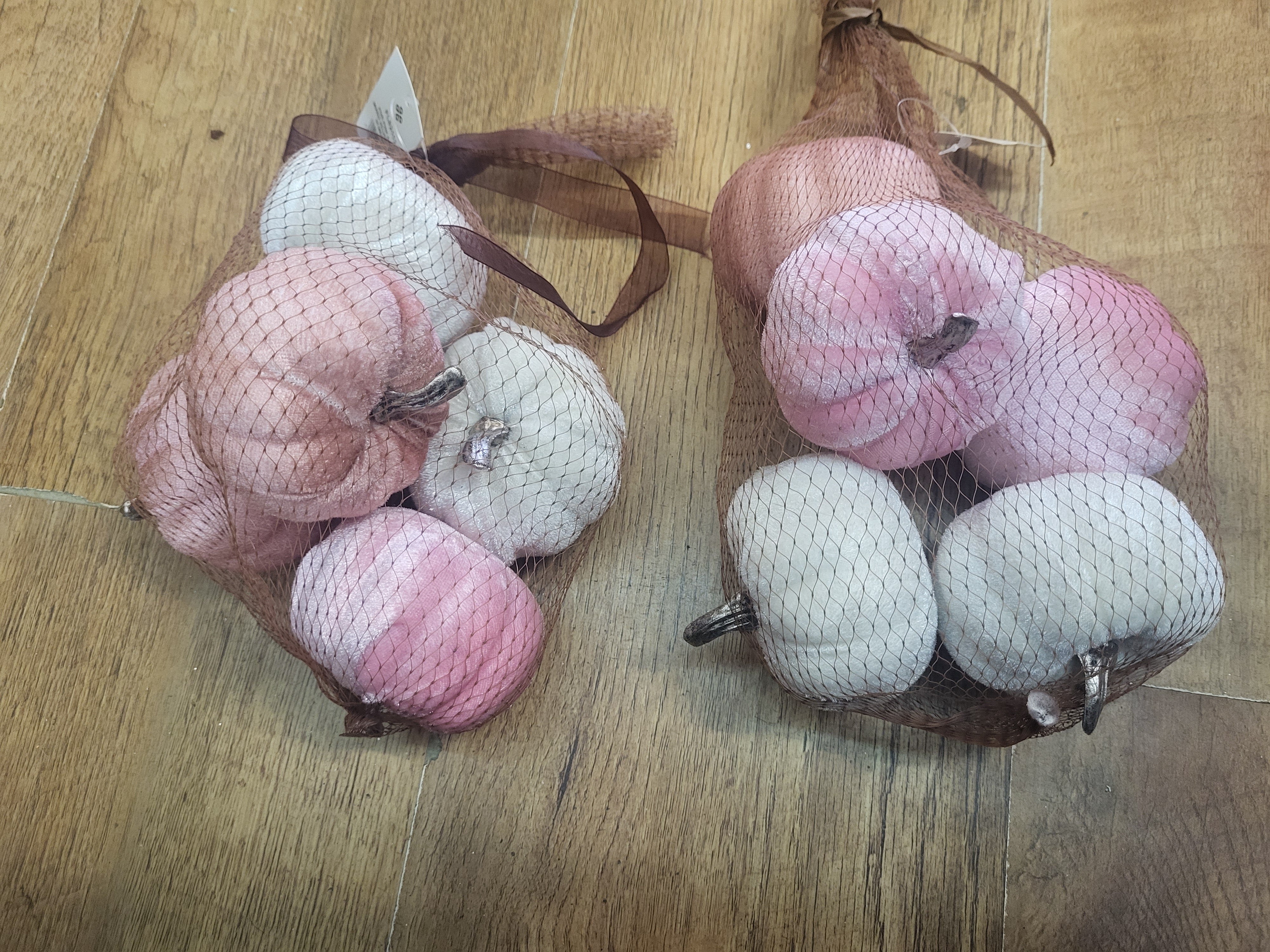 Bundle of 2 packs of 5 mixed pinks and cream velvet pumpkins image 0