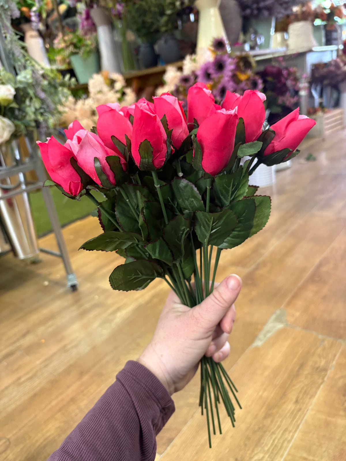 Bundle of 20 long stem hot pink closed rose picks