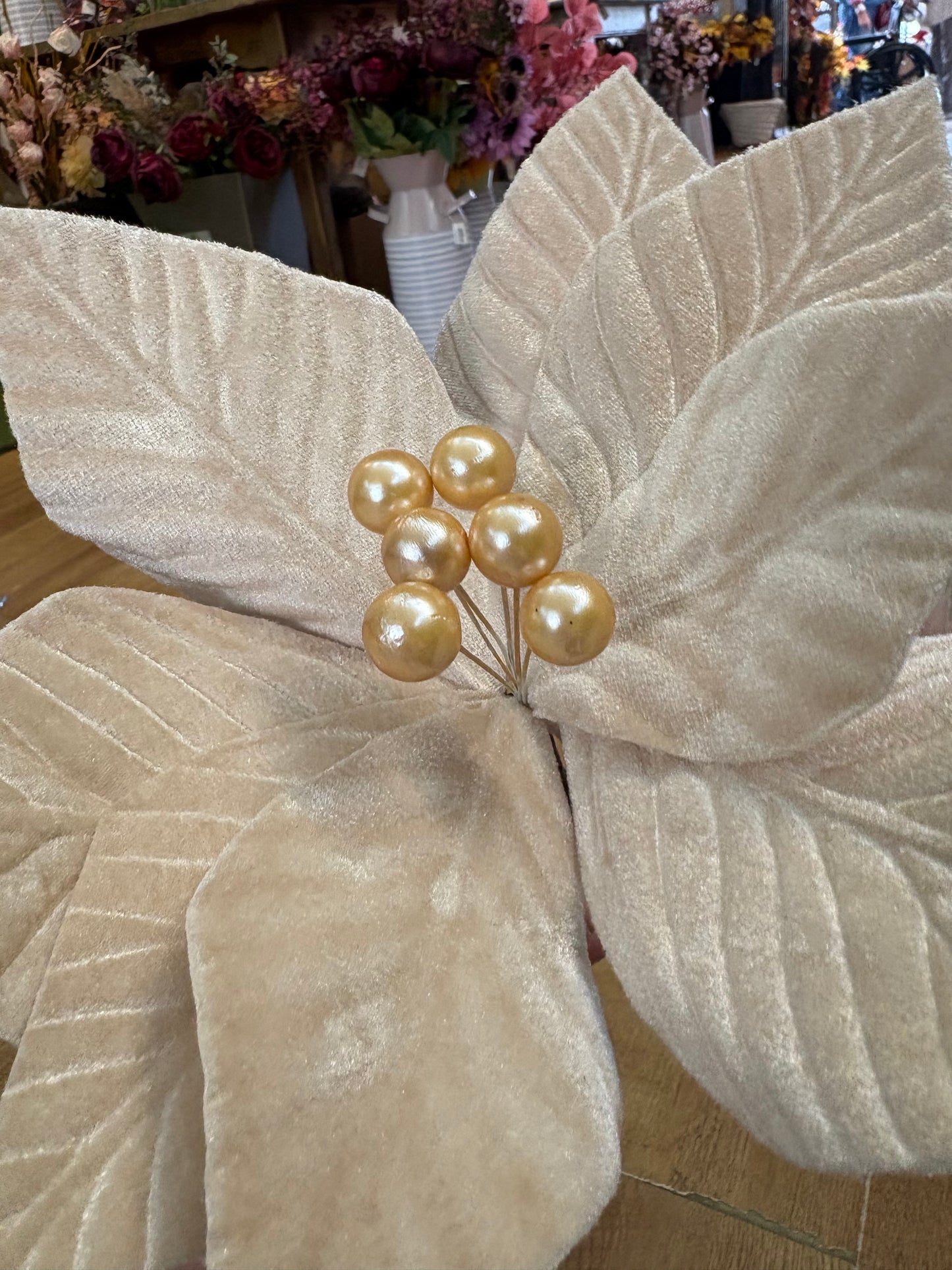 Short stem nude velvet single poinsettia