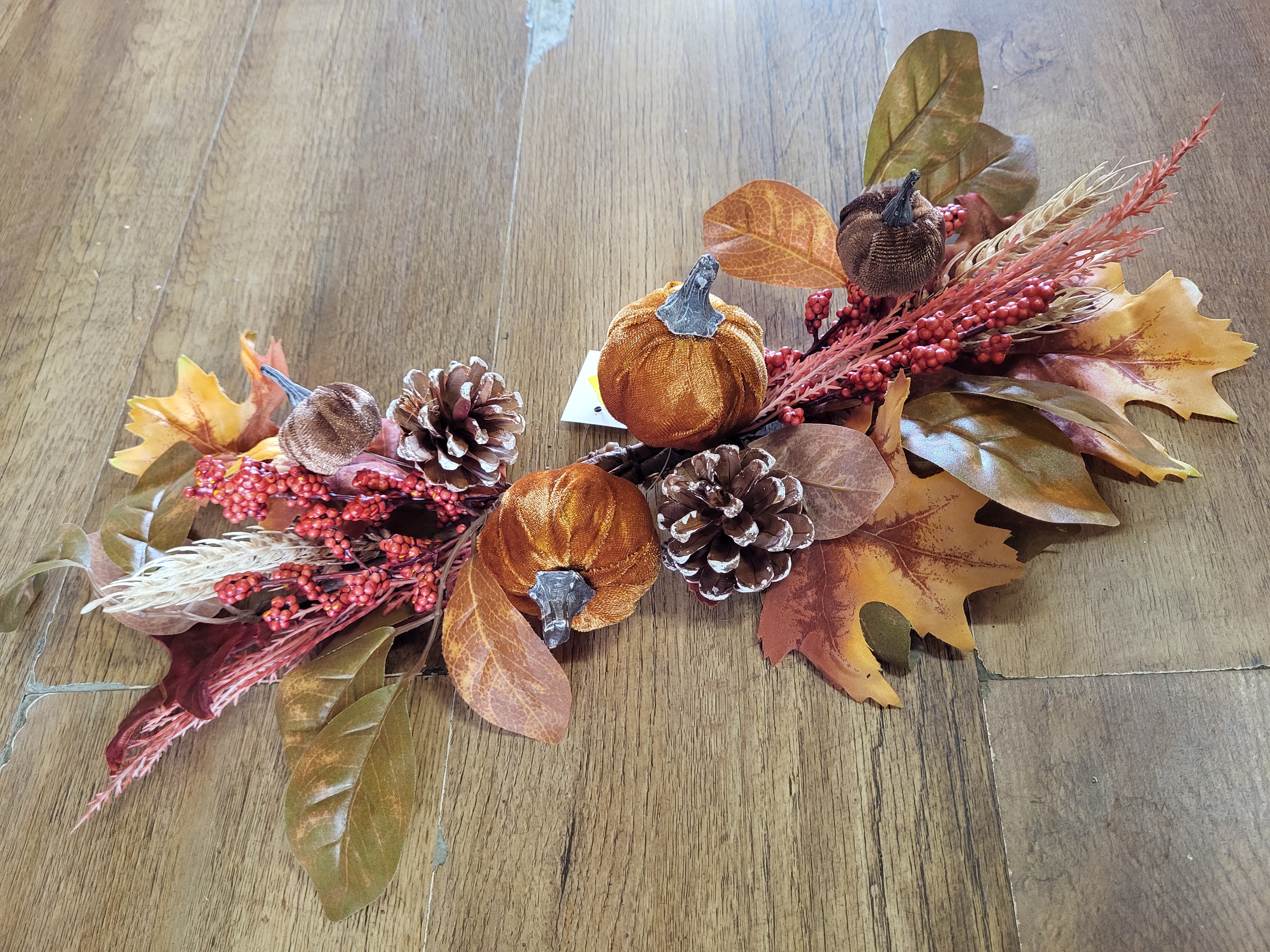 Velvet pumpkins, cones and mixed autumnal foliage/berries swag image 0