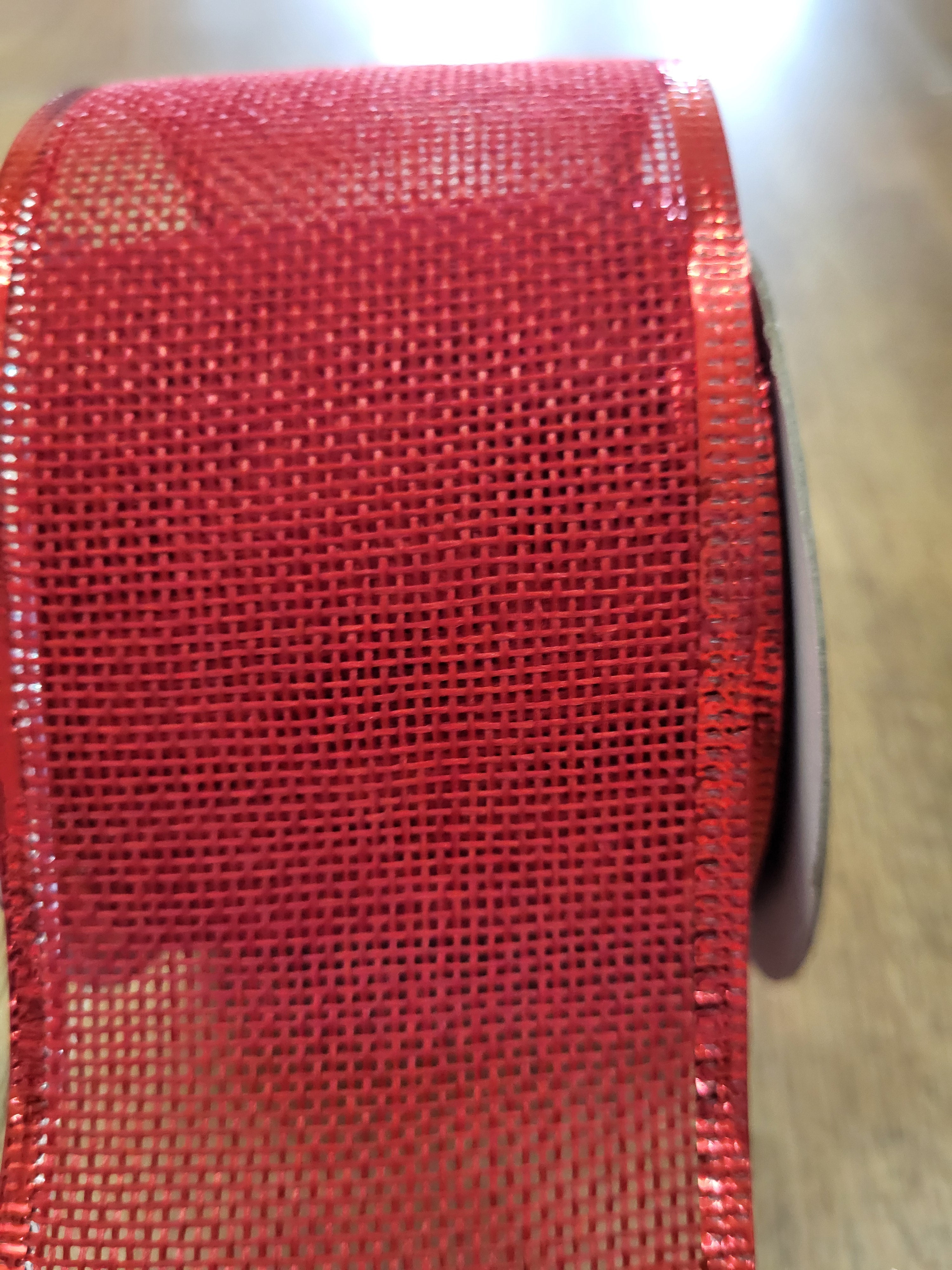 2.7m approx. roll of red mesh wired ribbon image 1