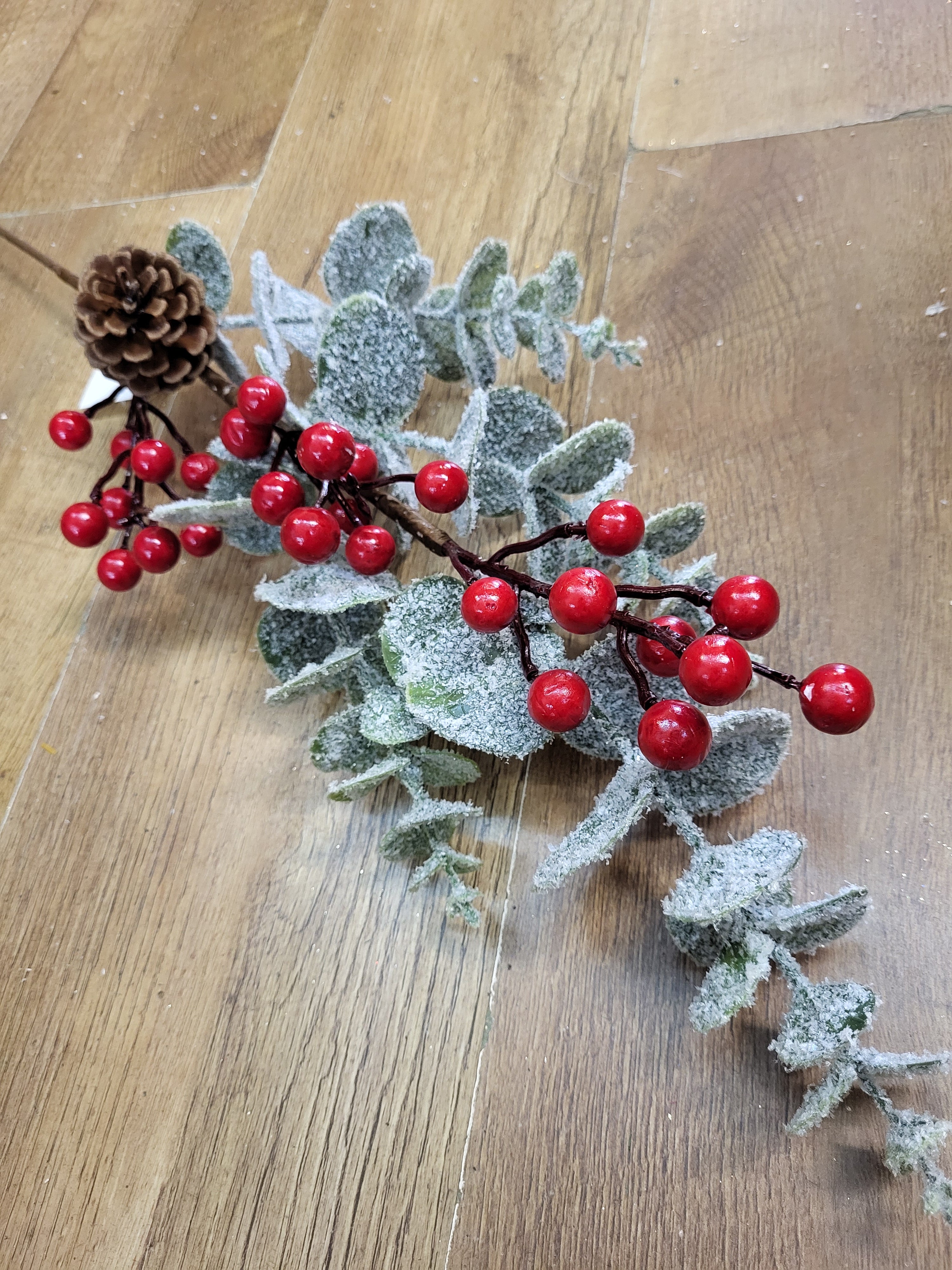 Long stem frosted eucalyptus and red berries winter branch  image 4