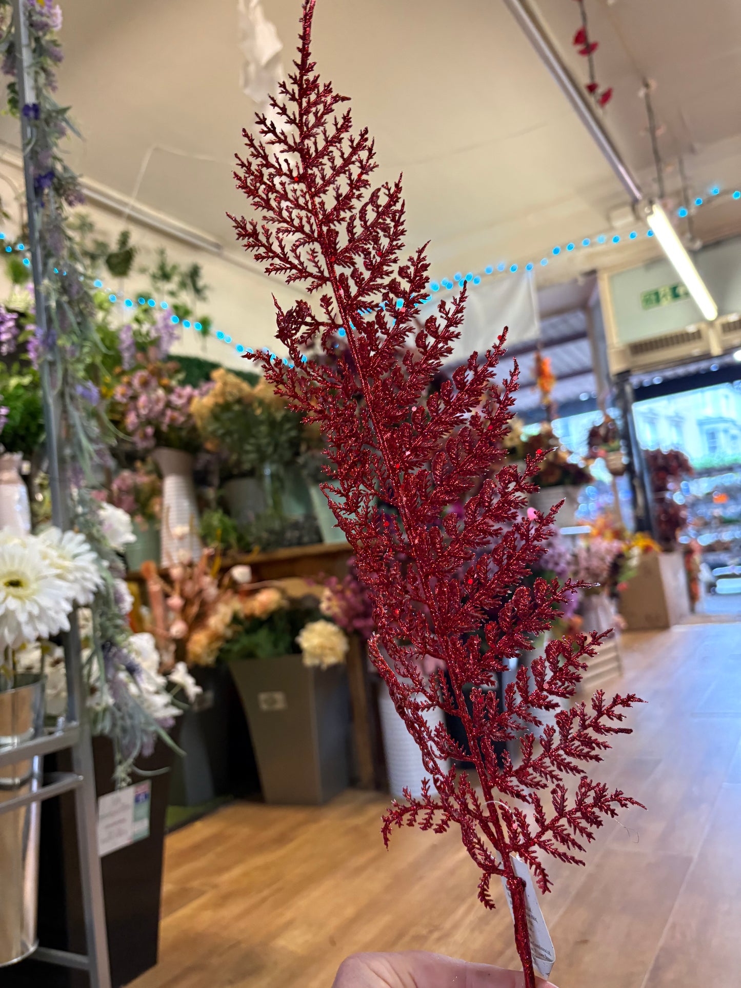 80cm tall glittered fern stem - 3 colours available