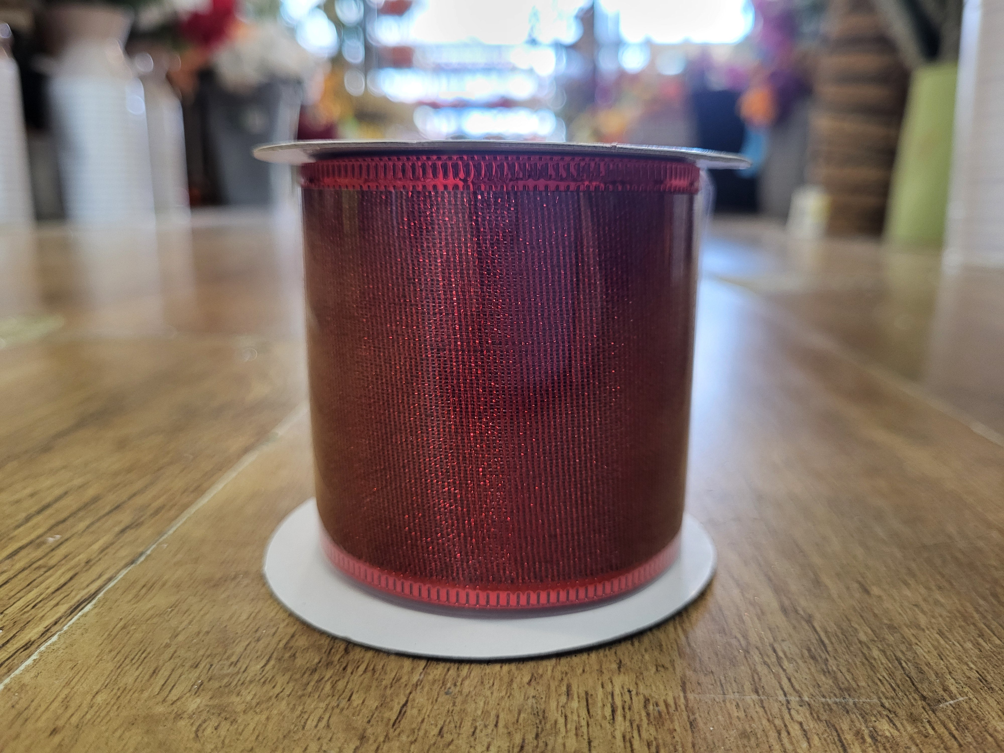 2.7m approx. roll of red shimmery wired ribbon image 1