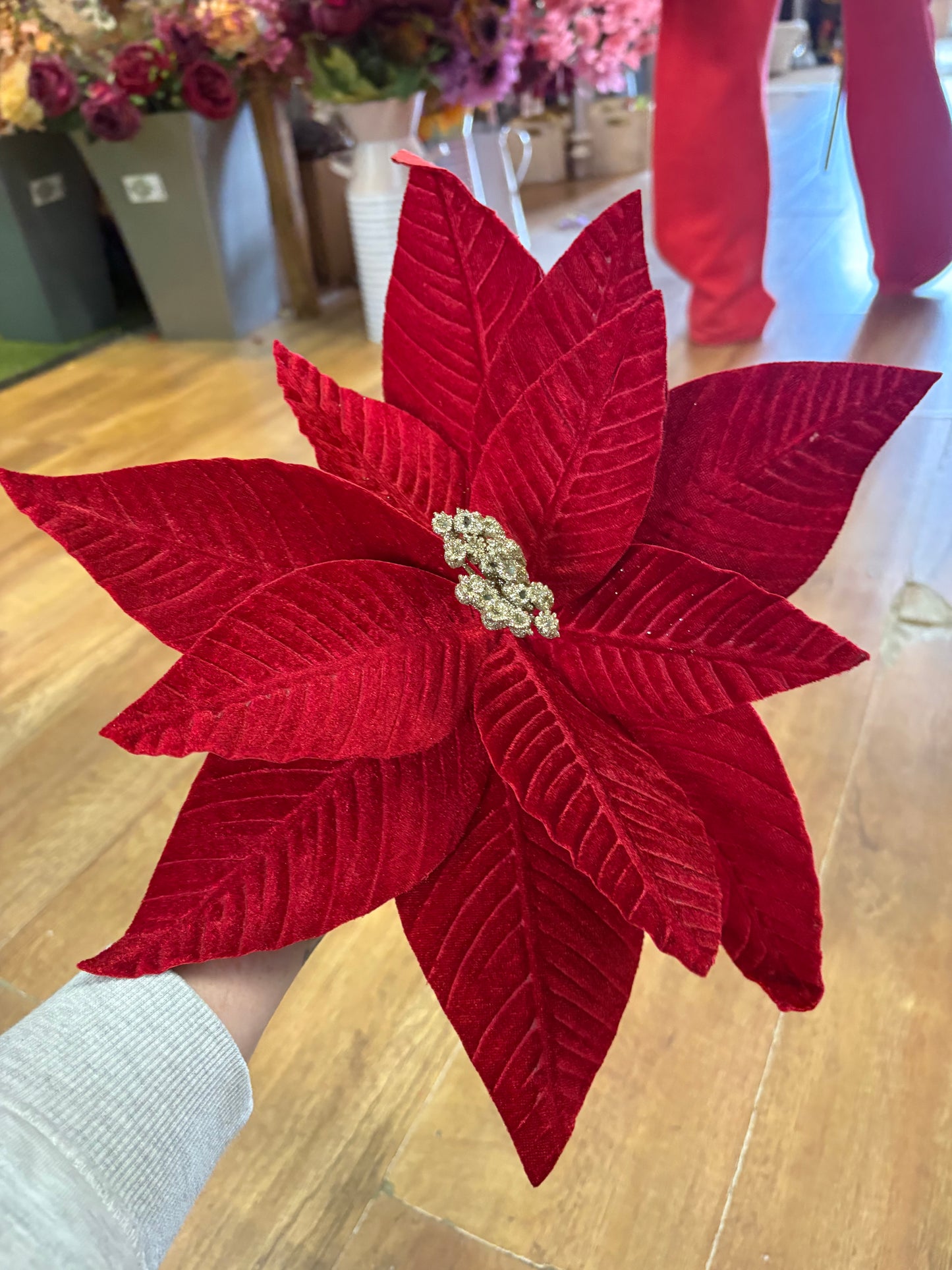 Large red velvet single poinsettia