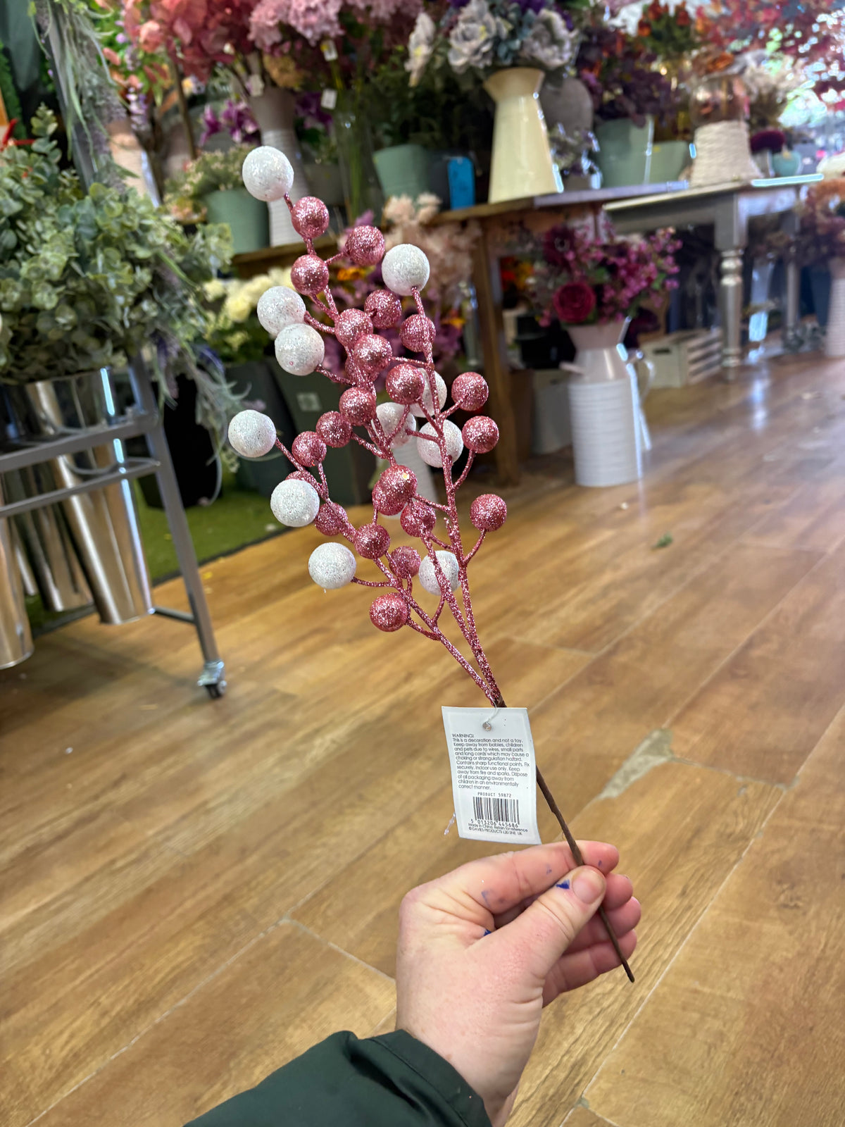 Pink and white glitter ball stem