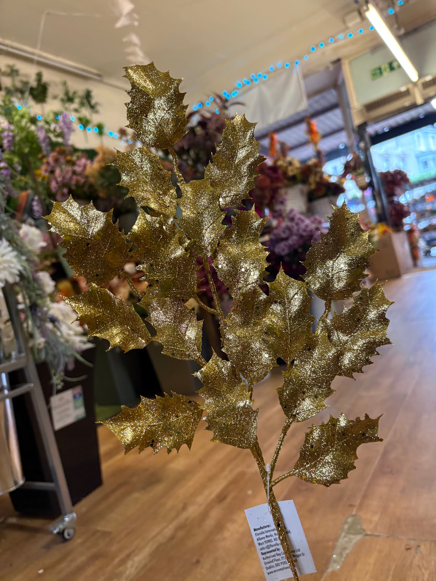 62cm tall glittered holly stem - 3 colours available