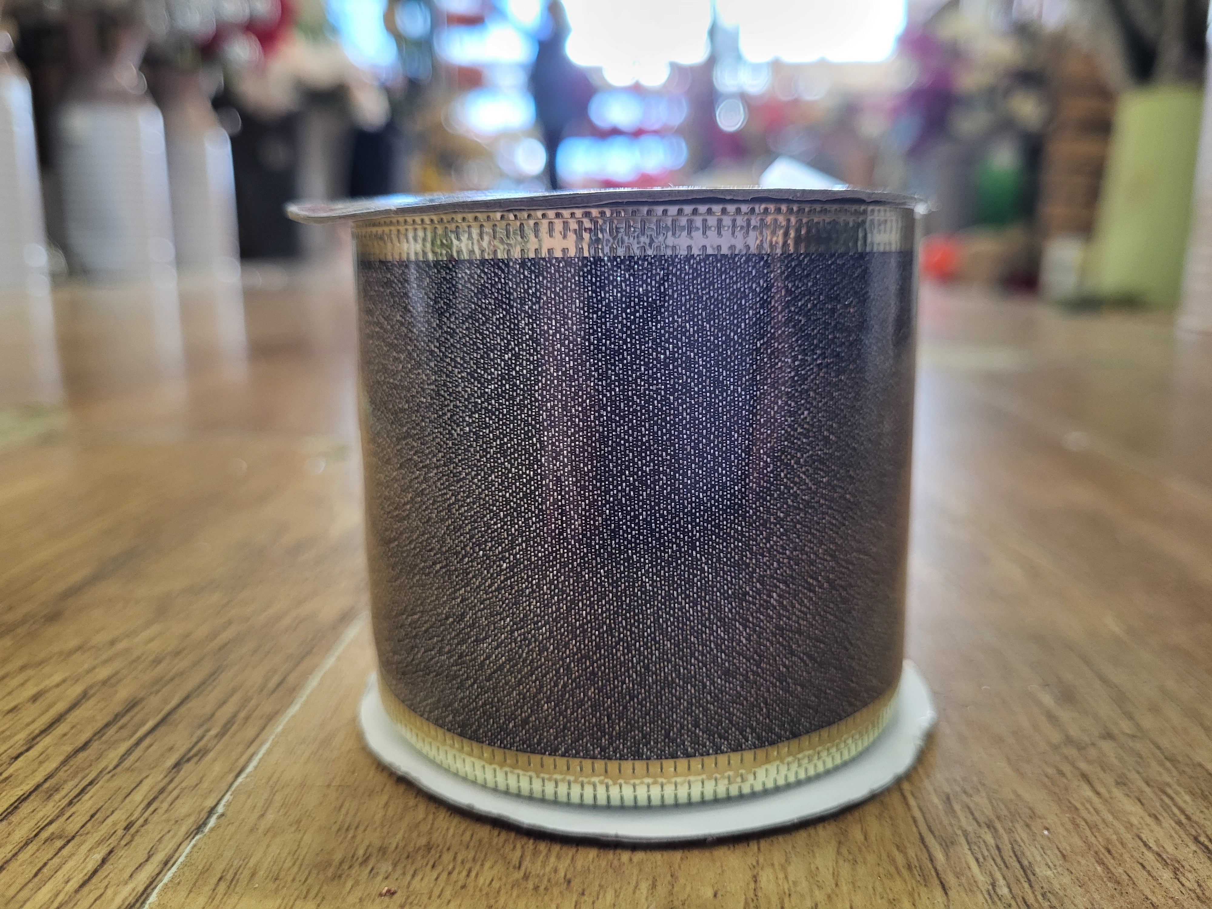 2.7m approx. roll of navy/champagne gold shimmery wired ribbon image 3