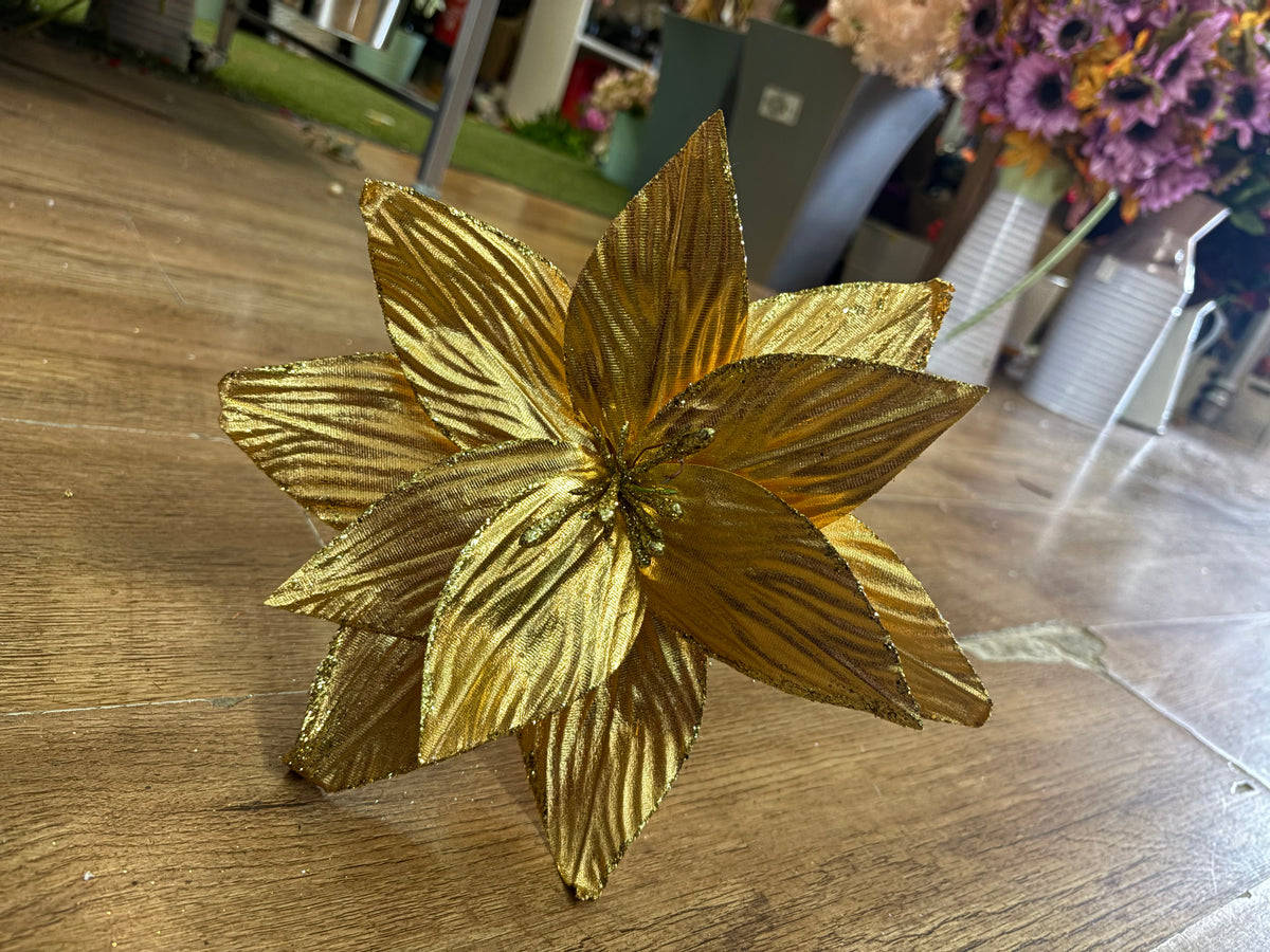 Short stem metallic gold poinsettia