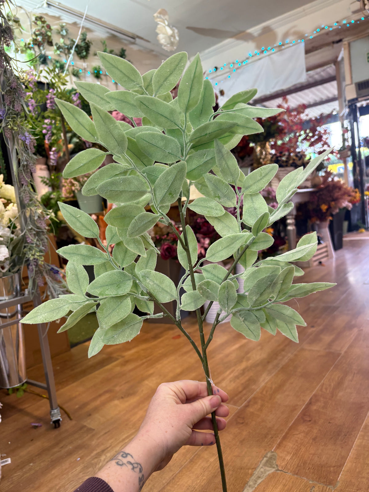 74cm flocked sage leaf spray