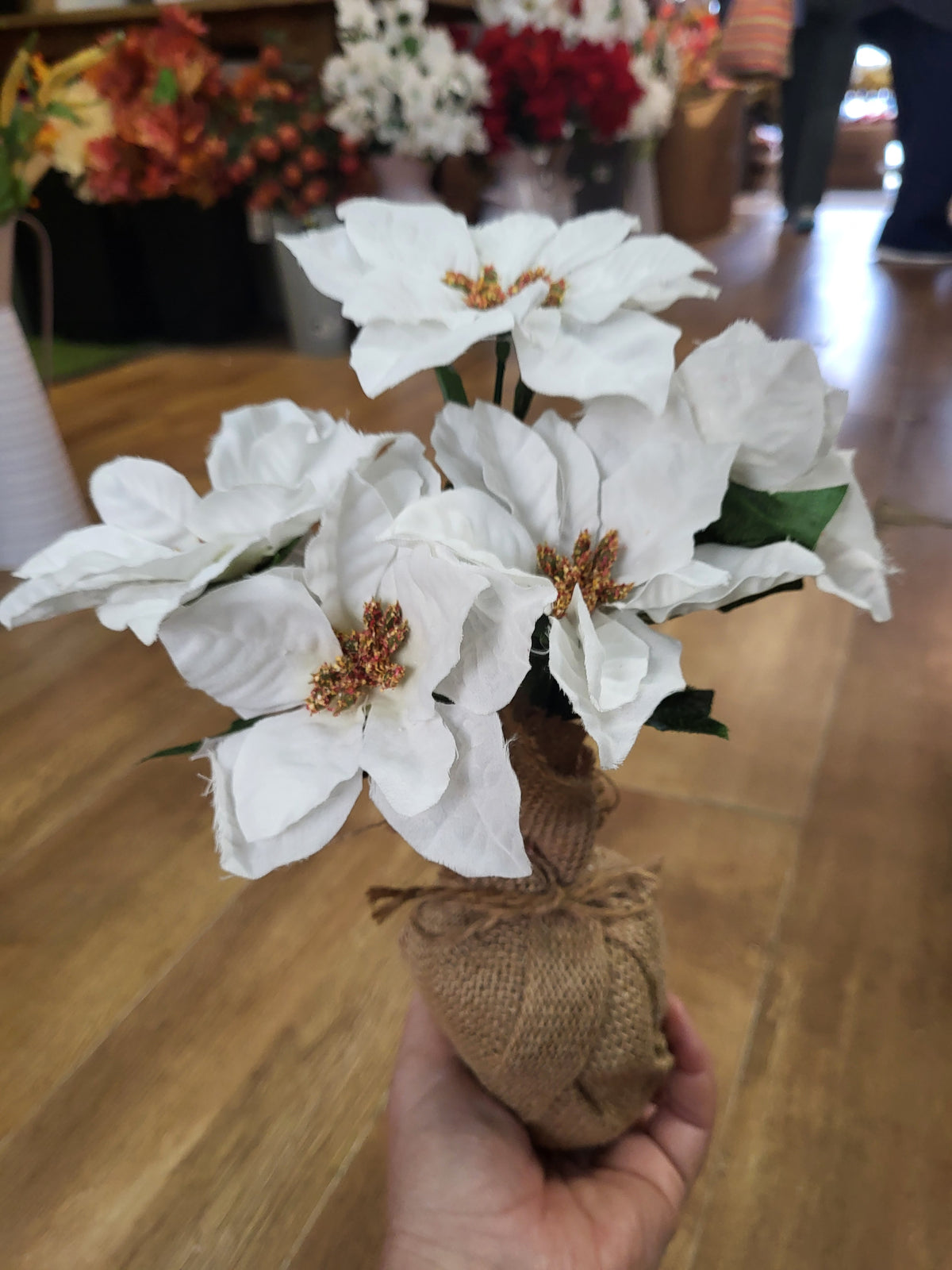 28cm poinsettia wrapped in burlap  - 2 colours available image 7