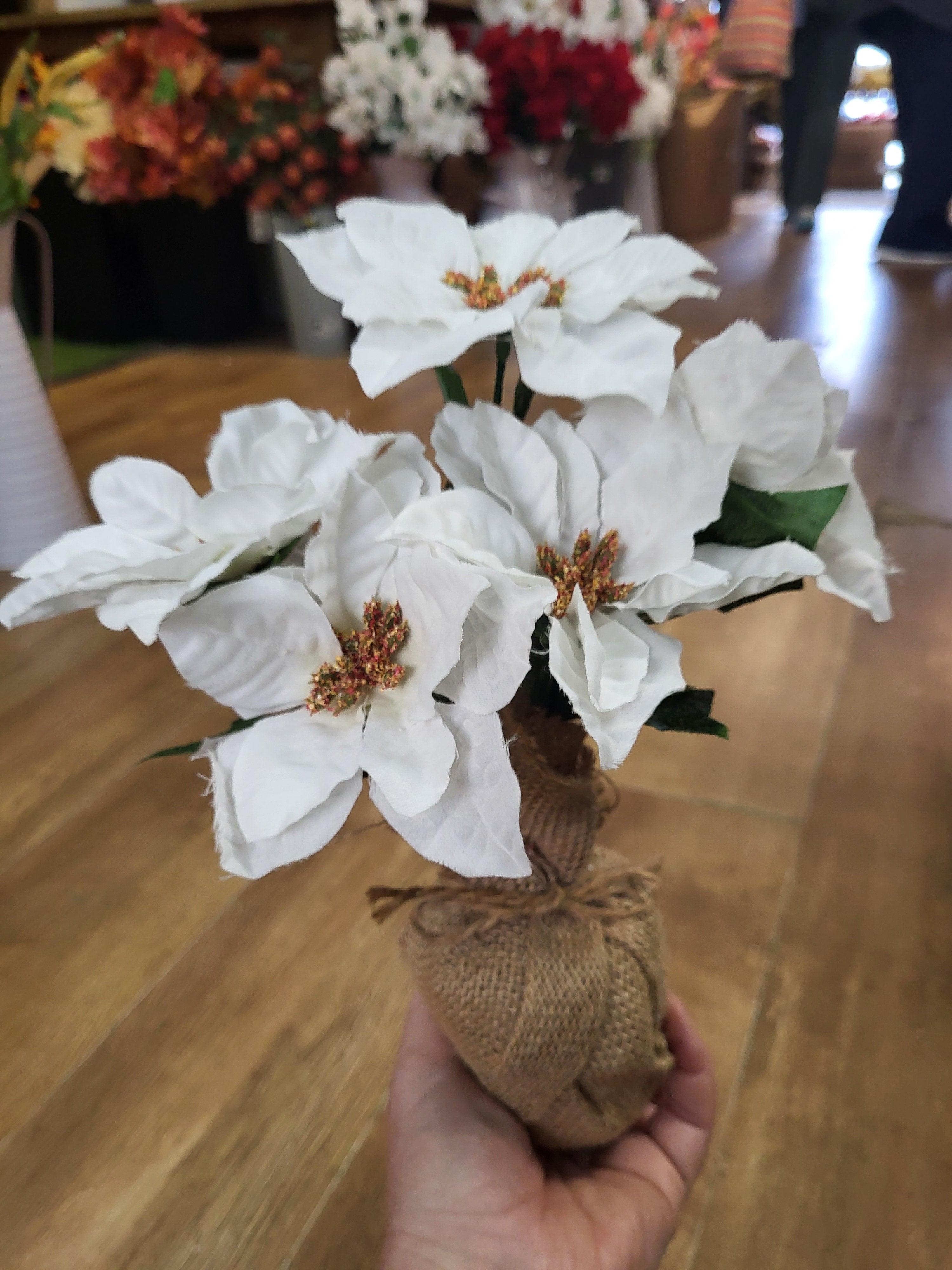 28cm poinsettia wrapped in burlap  - 2 colours available image 7