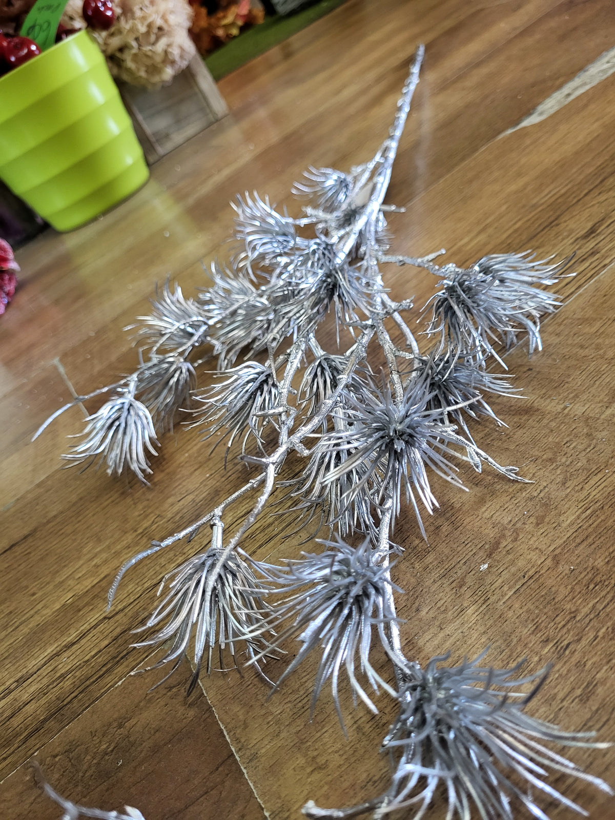 80cm Long stem metallic Silver thistle spray image 3