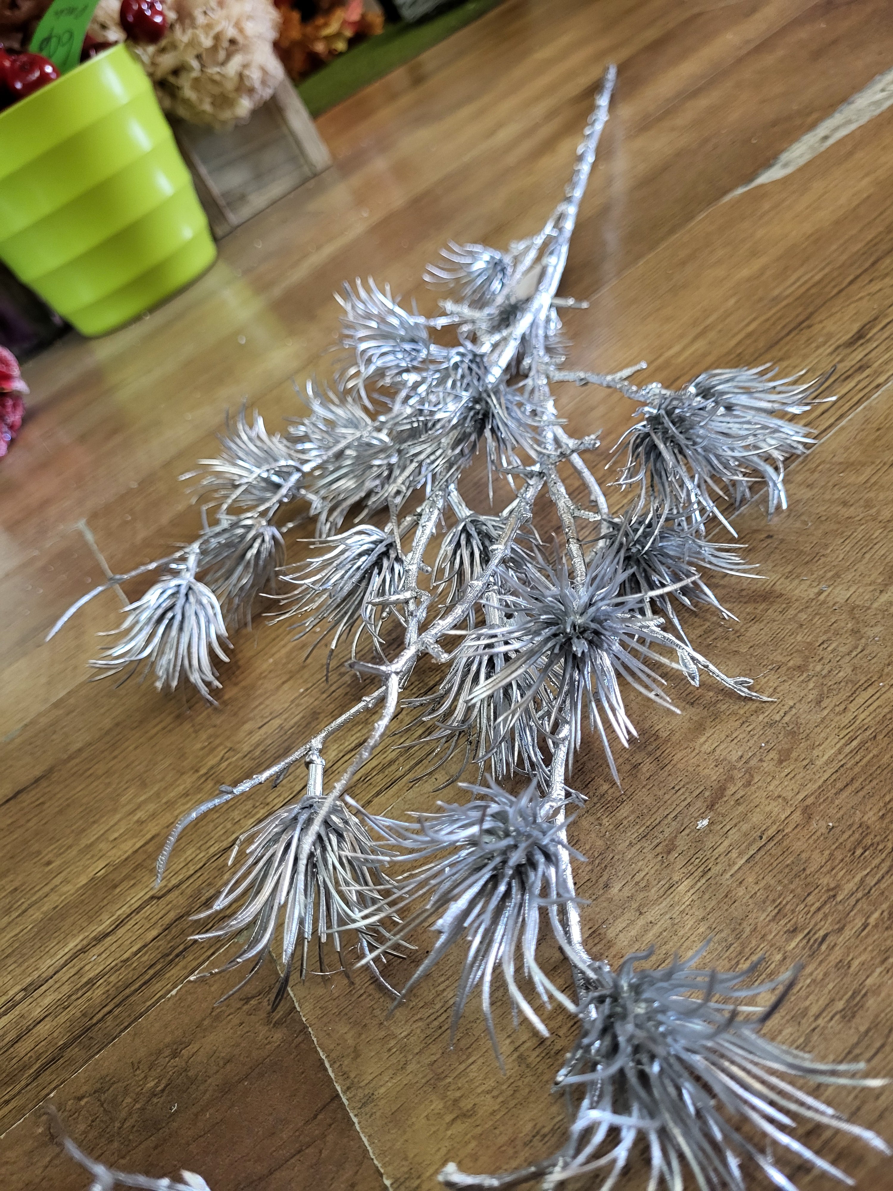 80cm Long stem metallic Silver thistle spray image 3