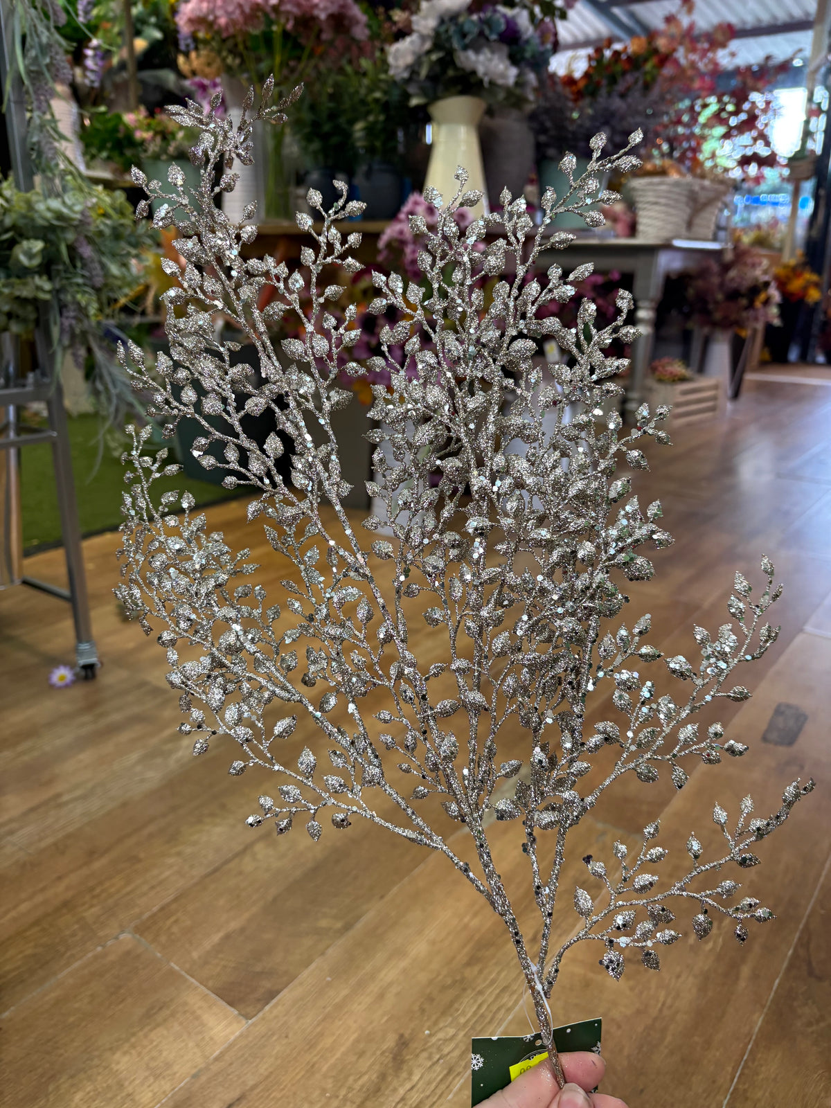 65cm champagne glittered mini leaf spray