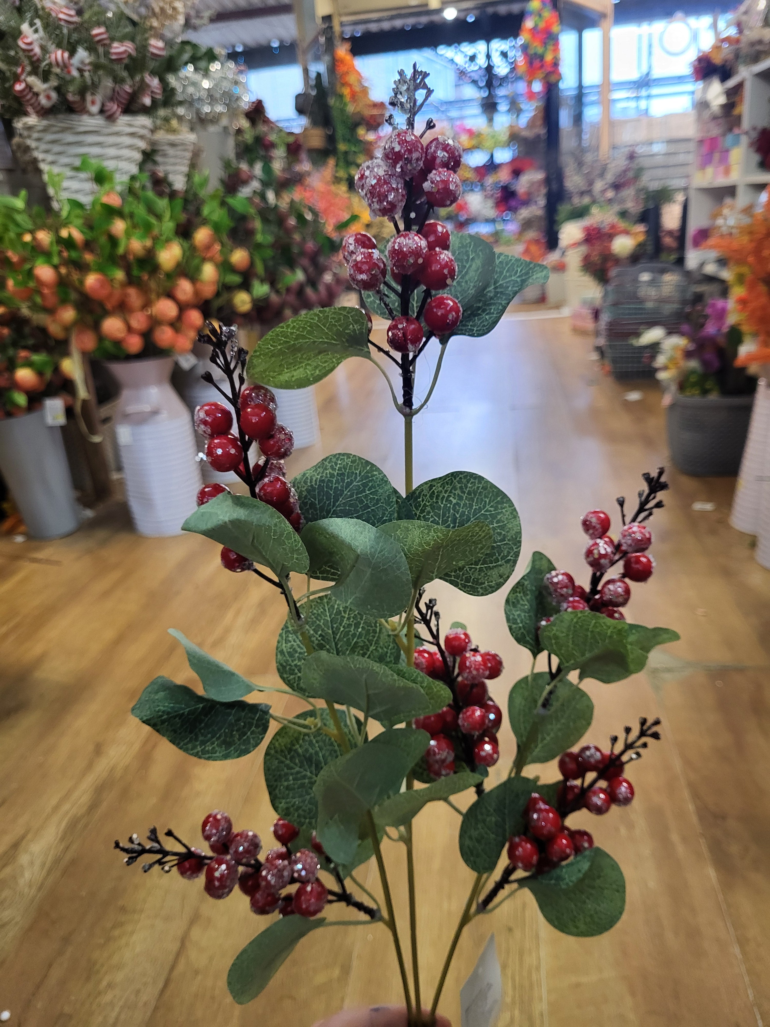 Long stem glittered red berries and eucalyptus spray image 4