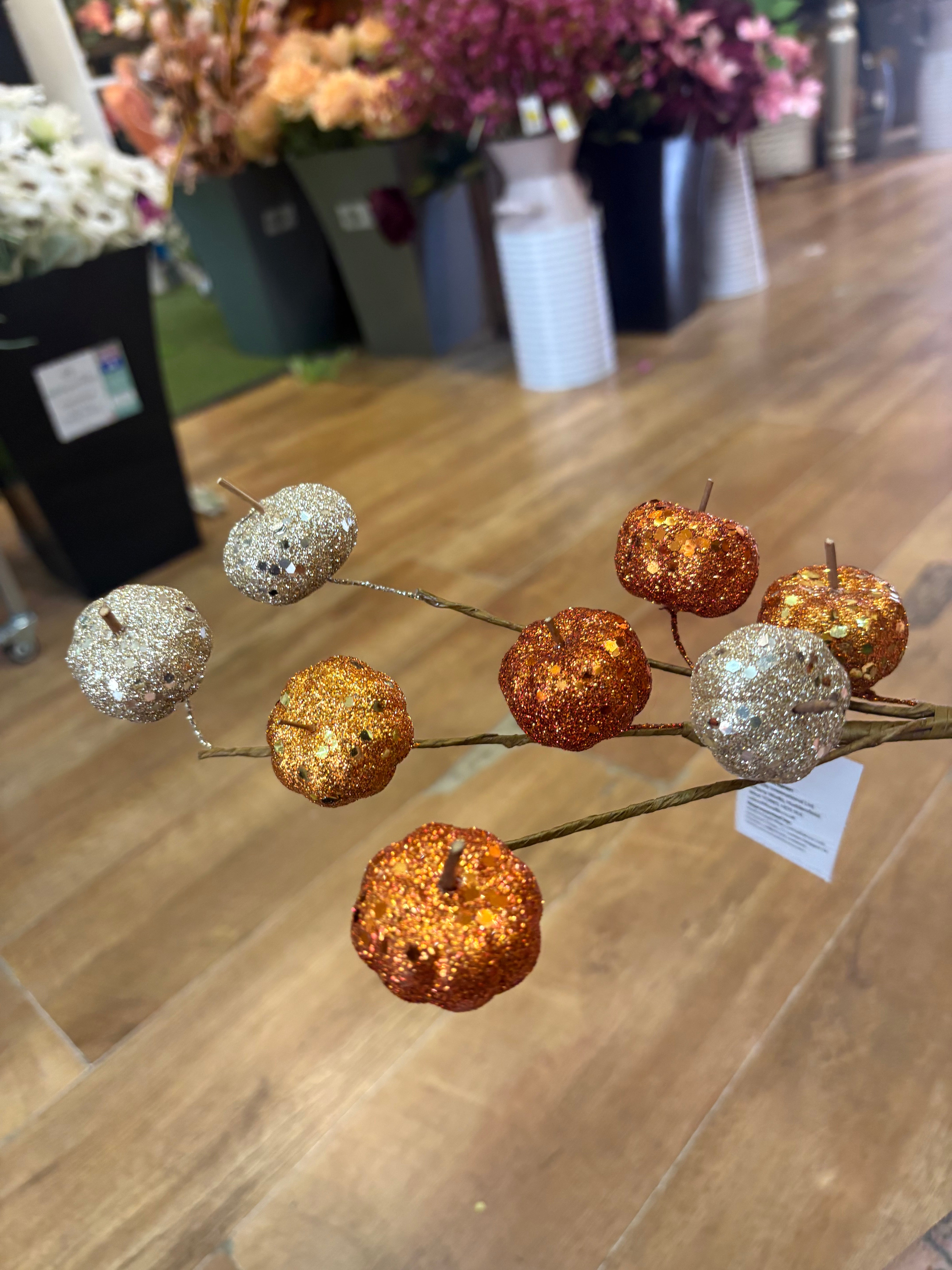 Glittered mini pumpkin branch