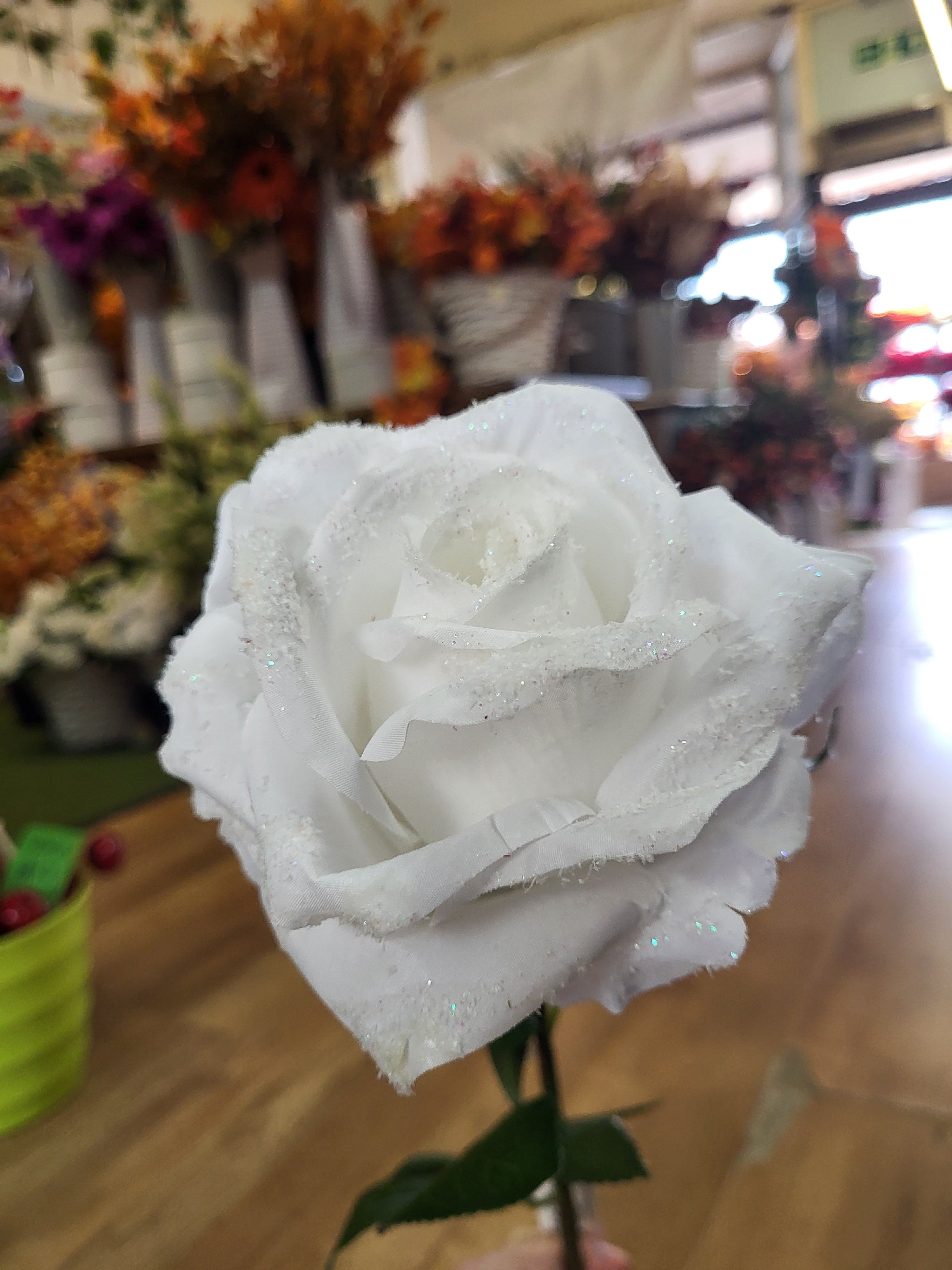 Long stem frosted white single rose image 3