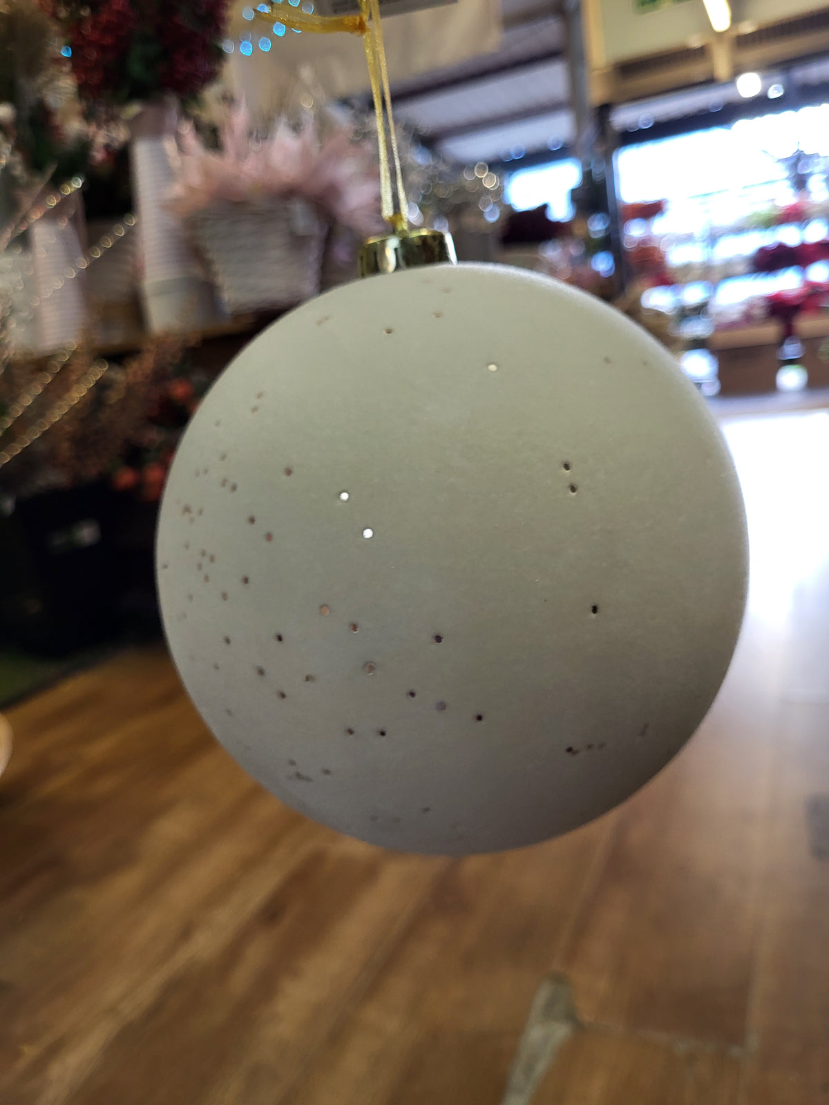 15cm flocked cream bauble with metallic flecks image 0