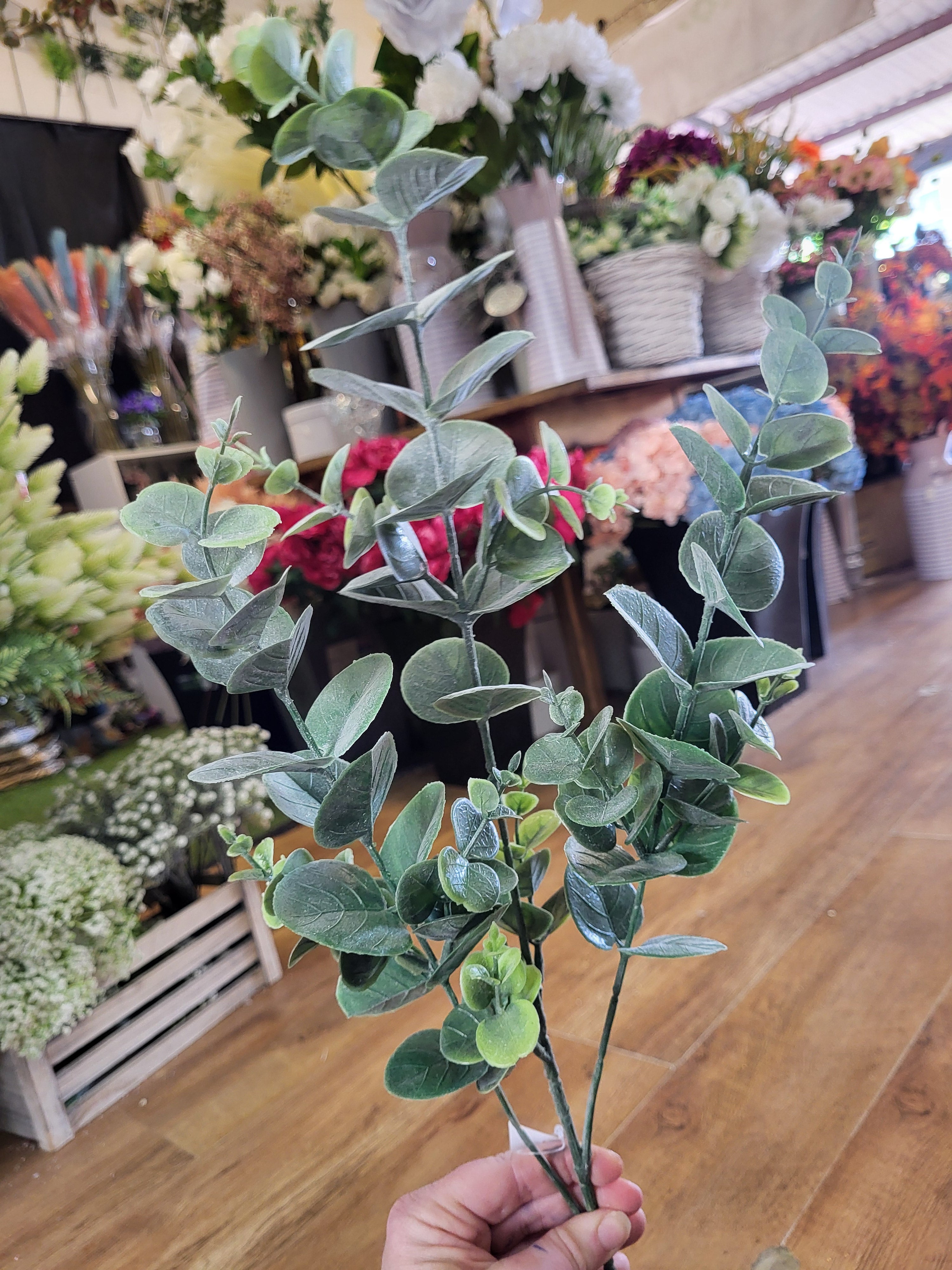 Long stem plastic green eucalyptus spray  image 0