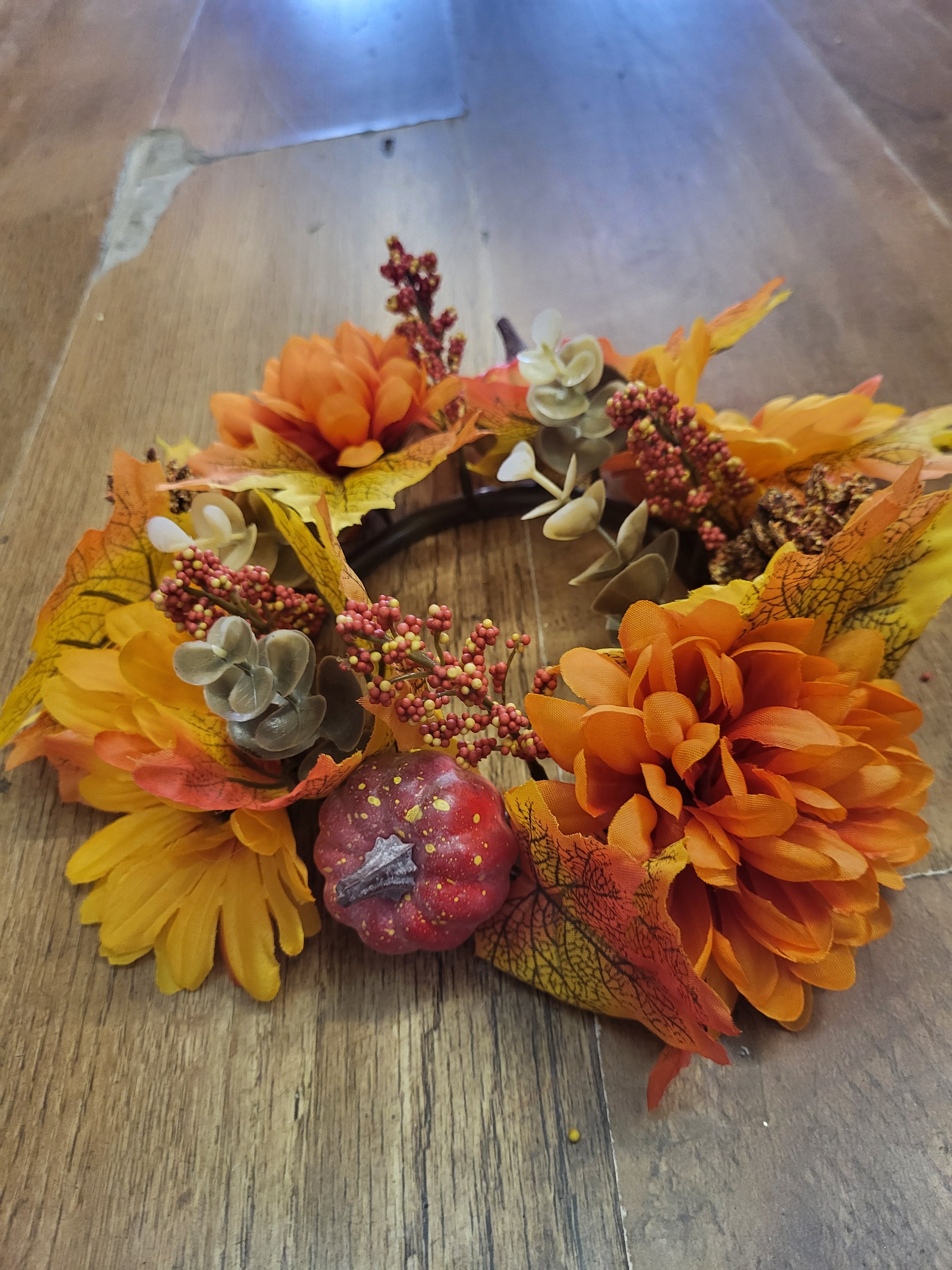 Autumn pumkin/flower/foliage mix candle ring - 2 colours/styles available image 1