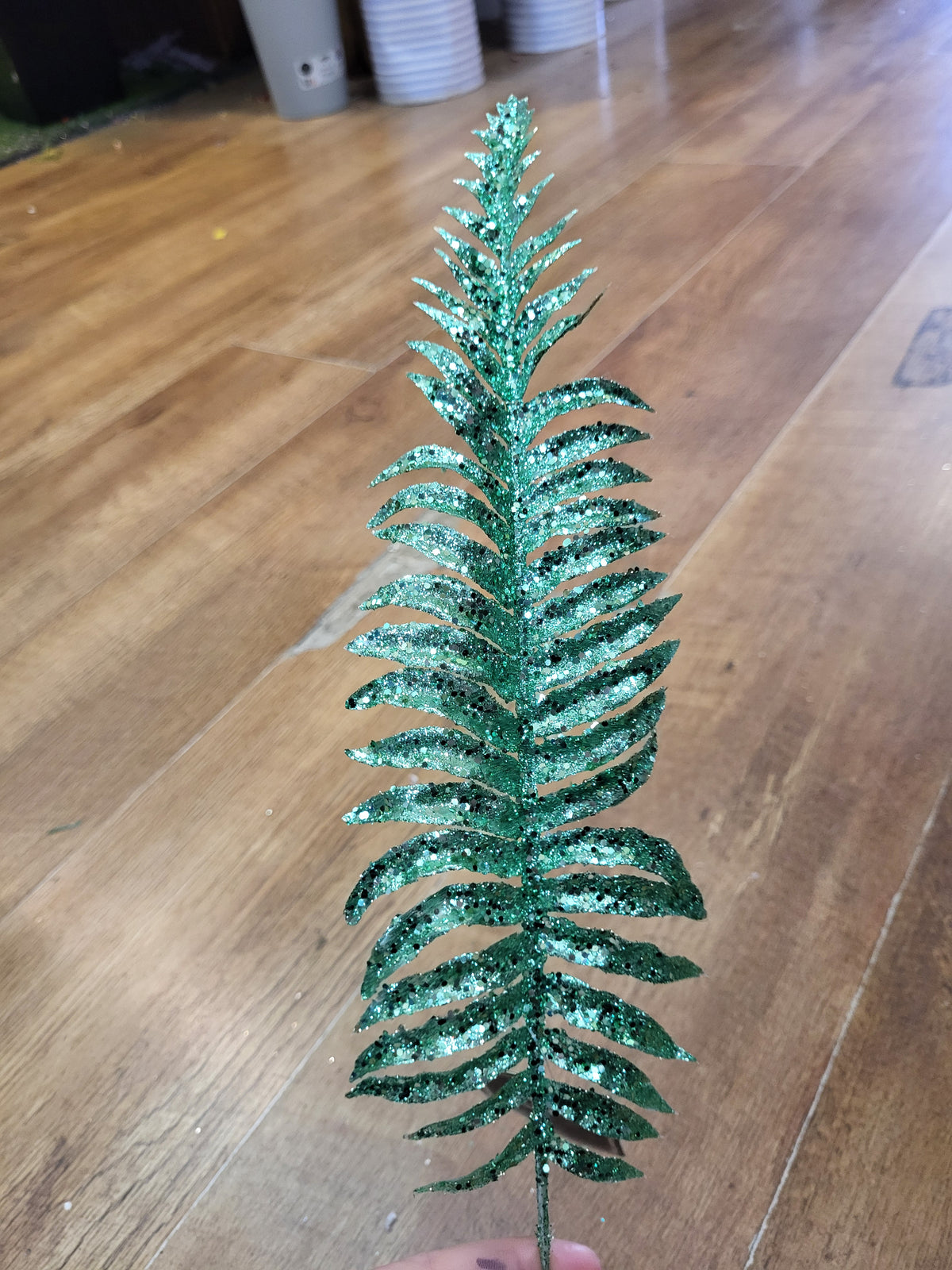 Green glittered fern leaf pick image 2