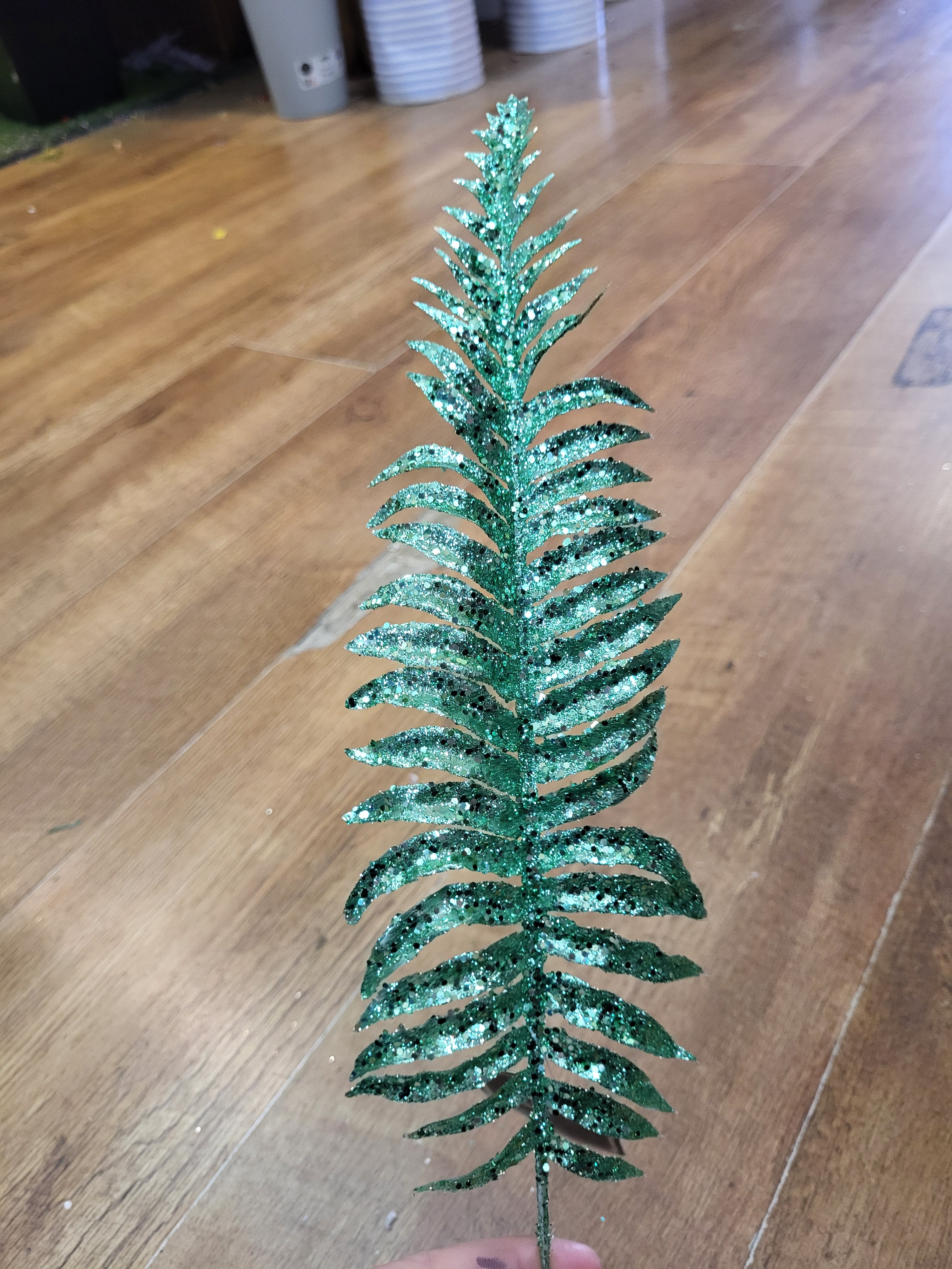 Green glittered fern leaf pick image 2