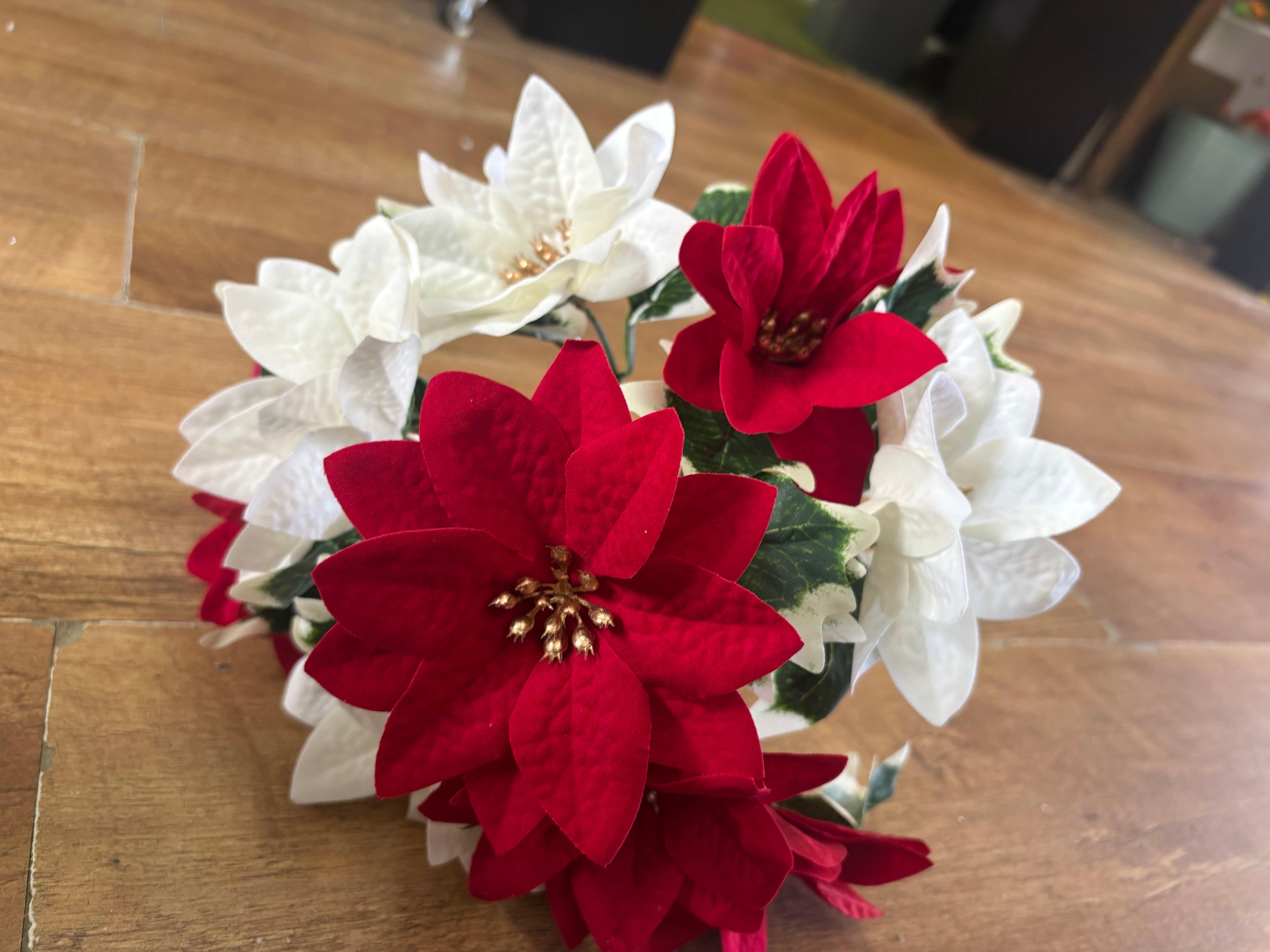 Red and ivory velvet poinsettia bunch