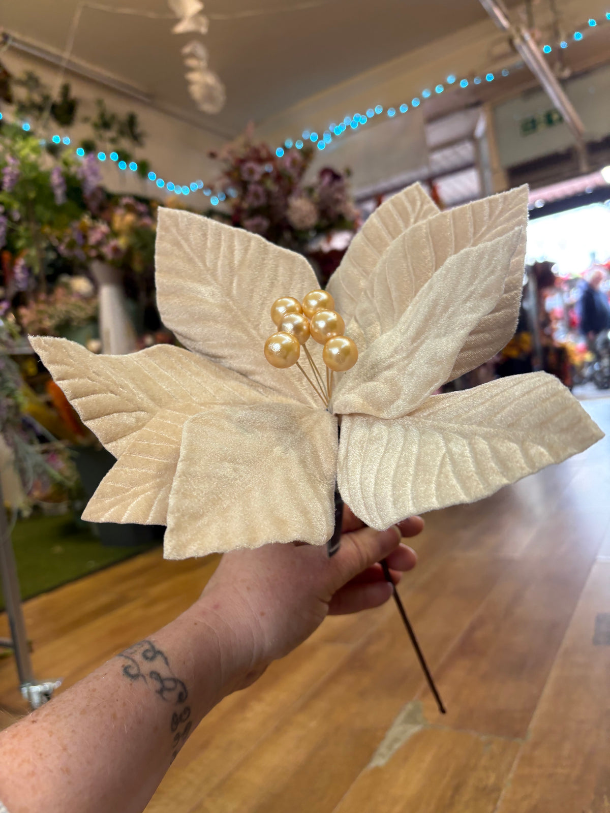 Short stem nude velvet single poinsettia