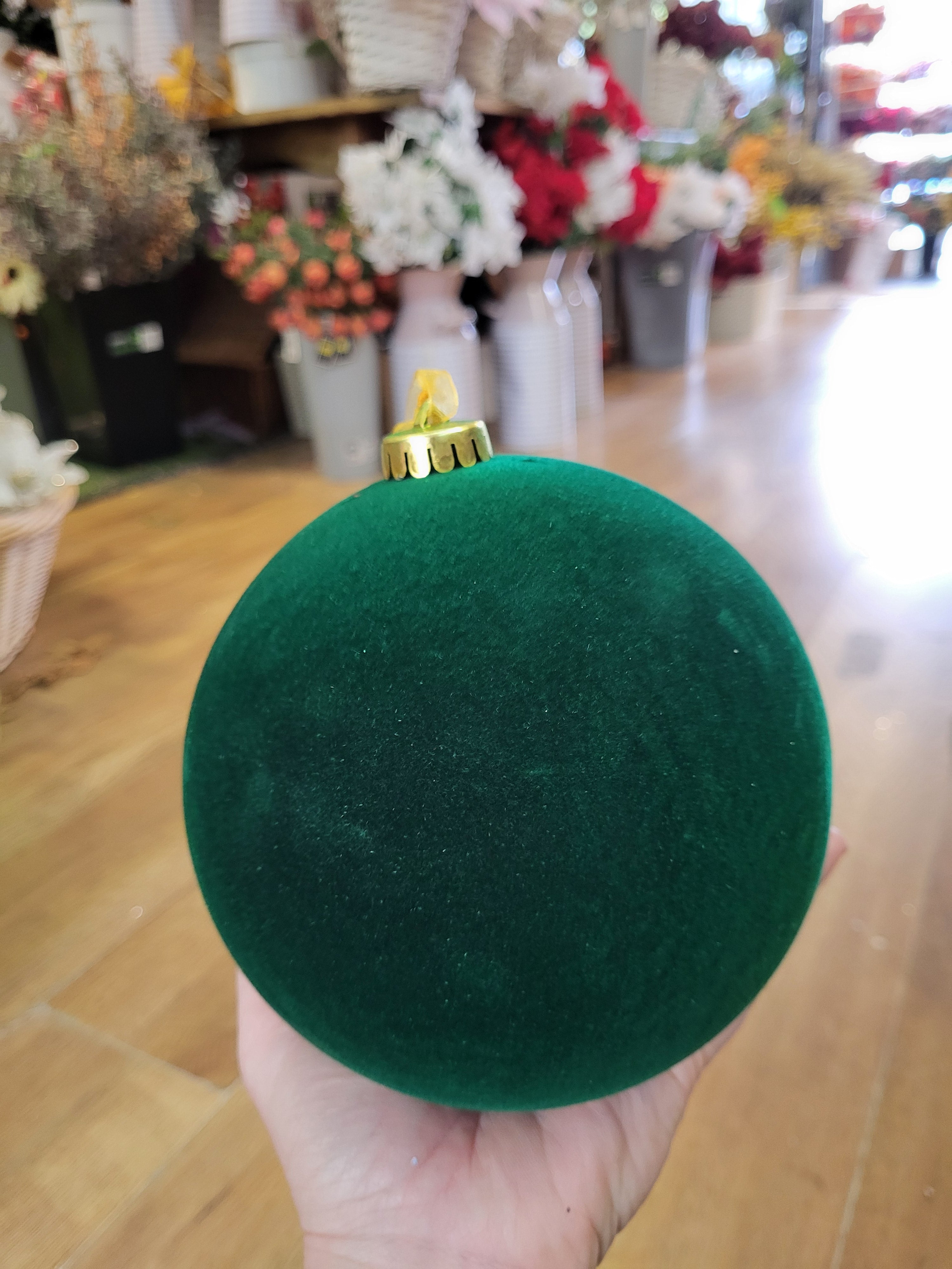 15cm flocked green bauble image 1