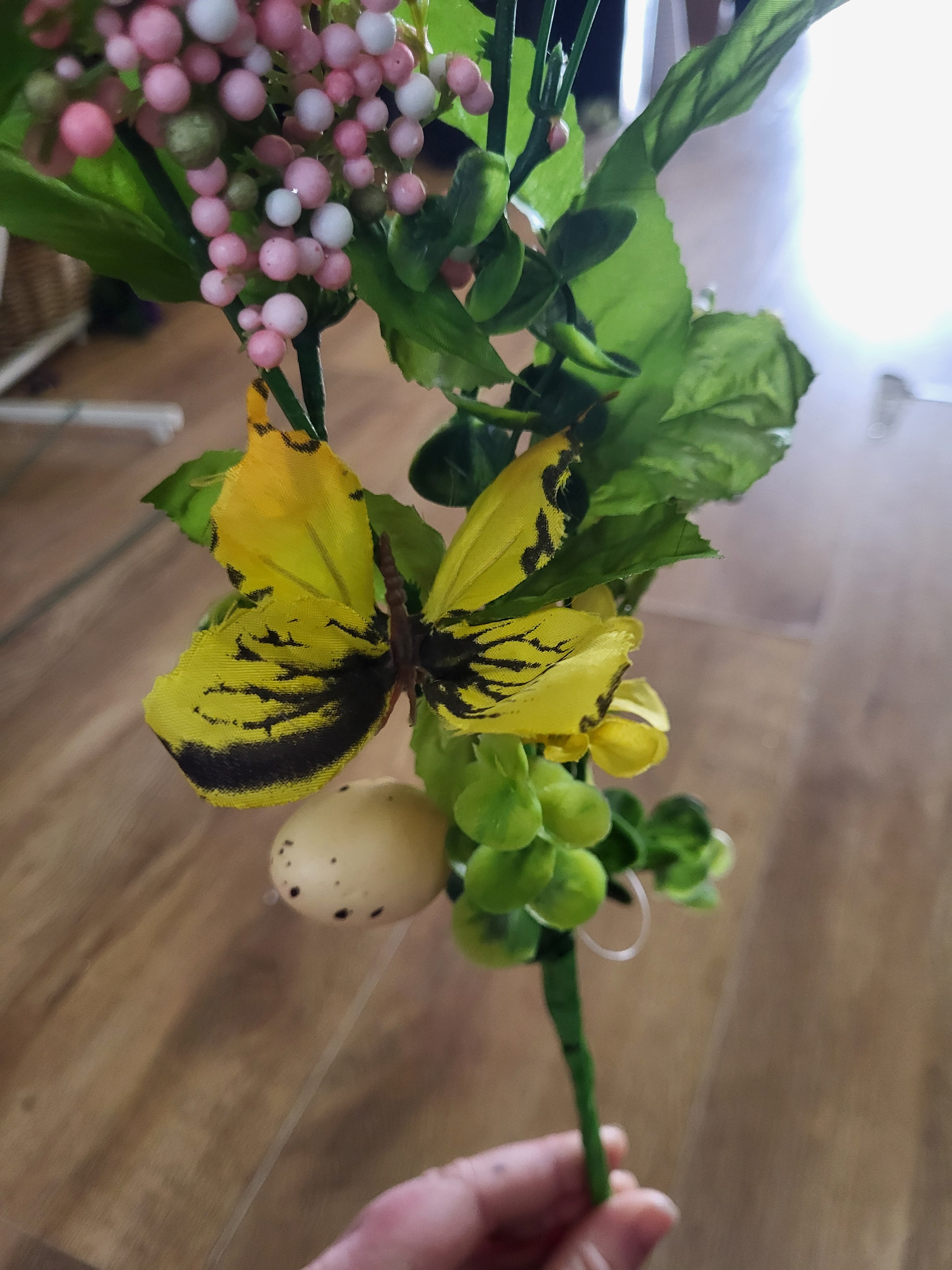 Pink and yellow Easter egg spray with foliage/berries image 2