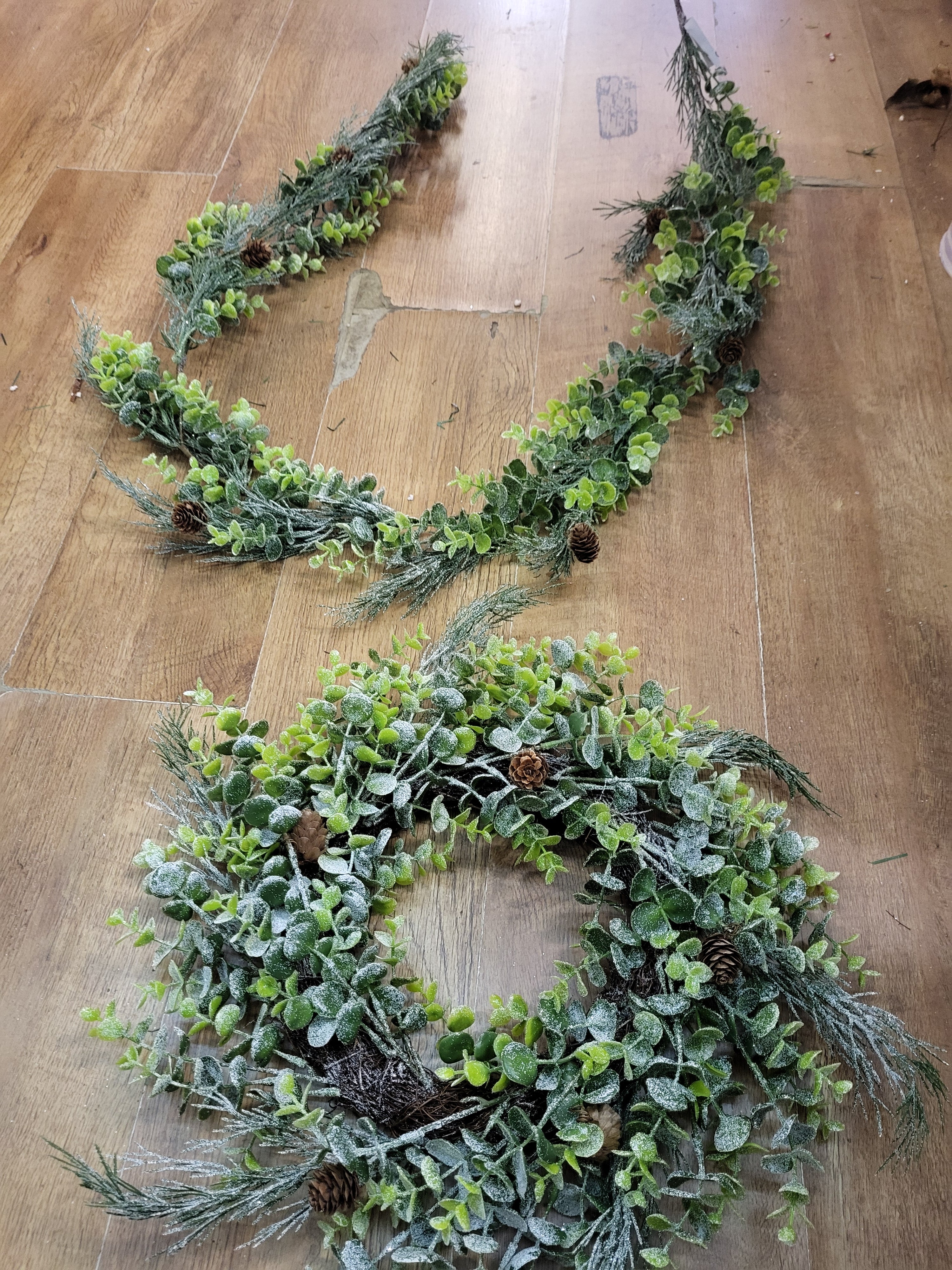 Bundle of our Frosted eucalyptus/cypress with miniature cones garland and wreath image 5