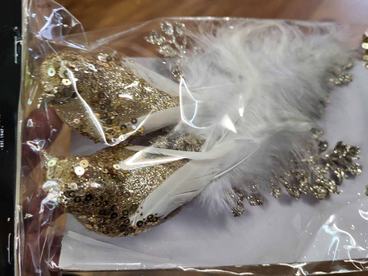 Pack of 2 gold glitter and feathered fancy clip on birds image 2