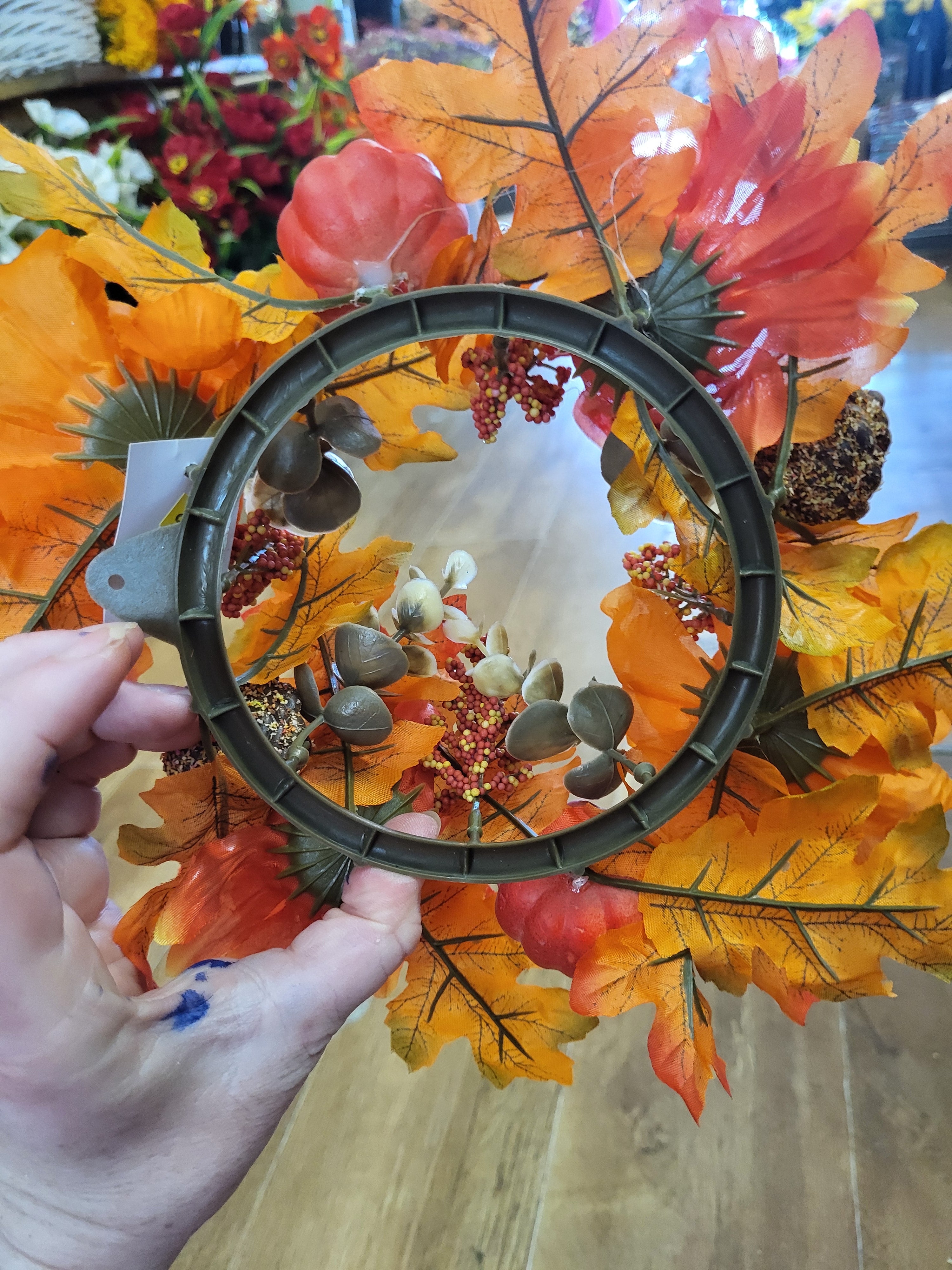 Autumn pumkin/flower/foliage mix candle ring - 2 colours/styles available image 12
