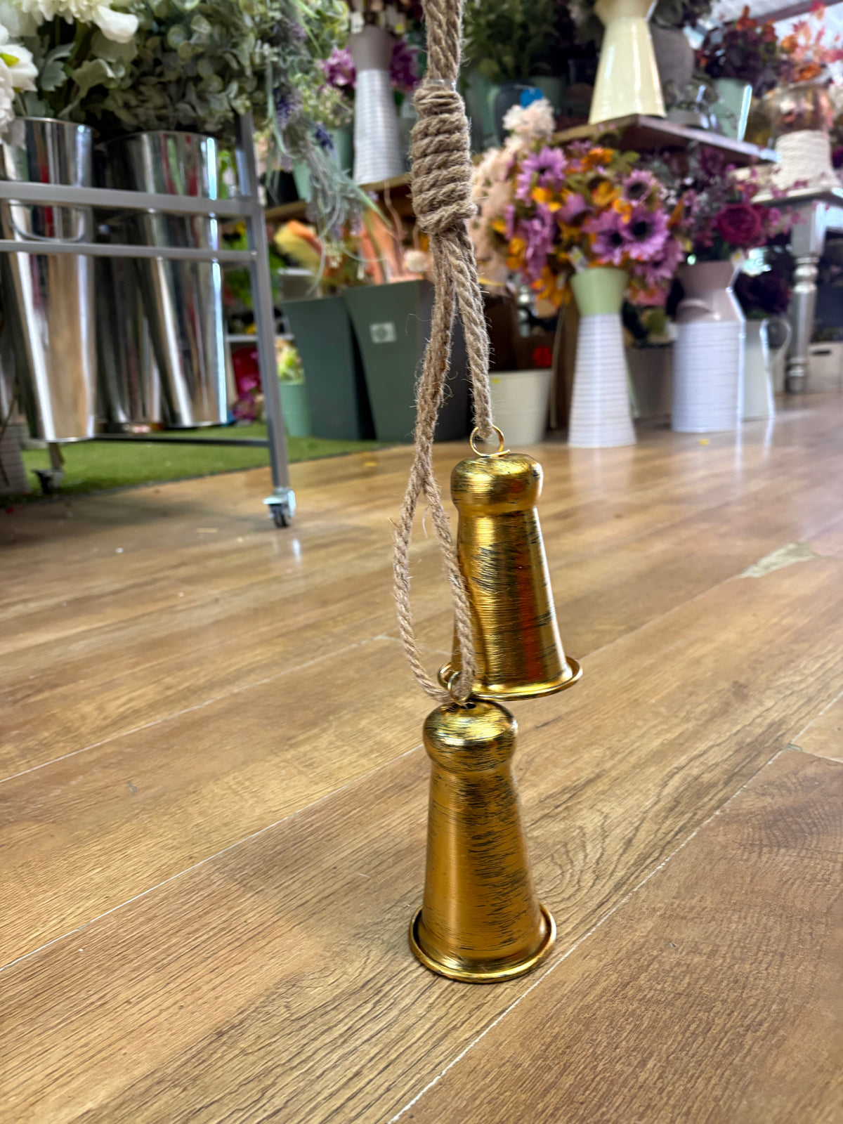 50cm hanging rope and gold bells