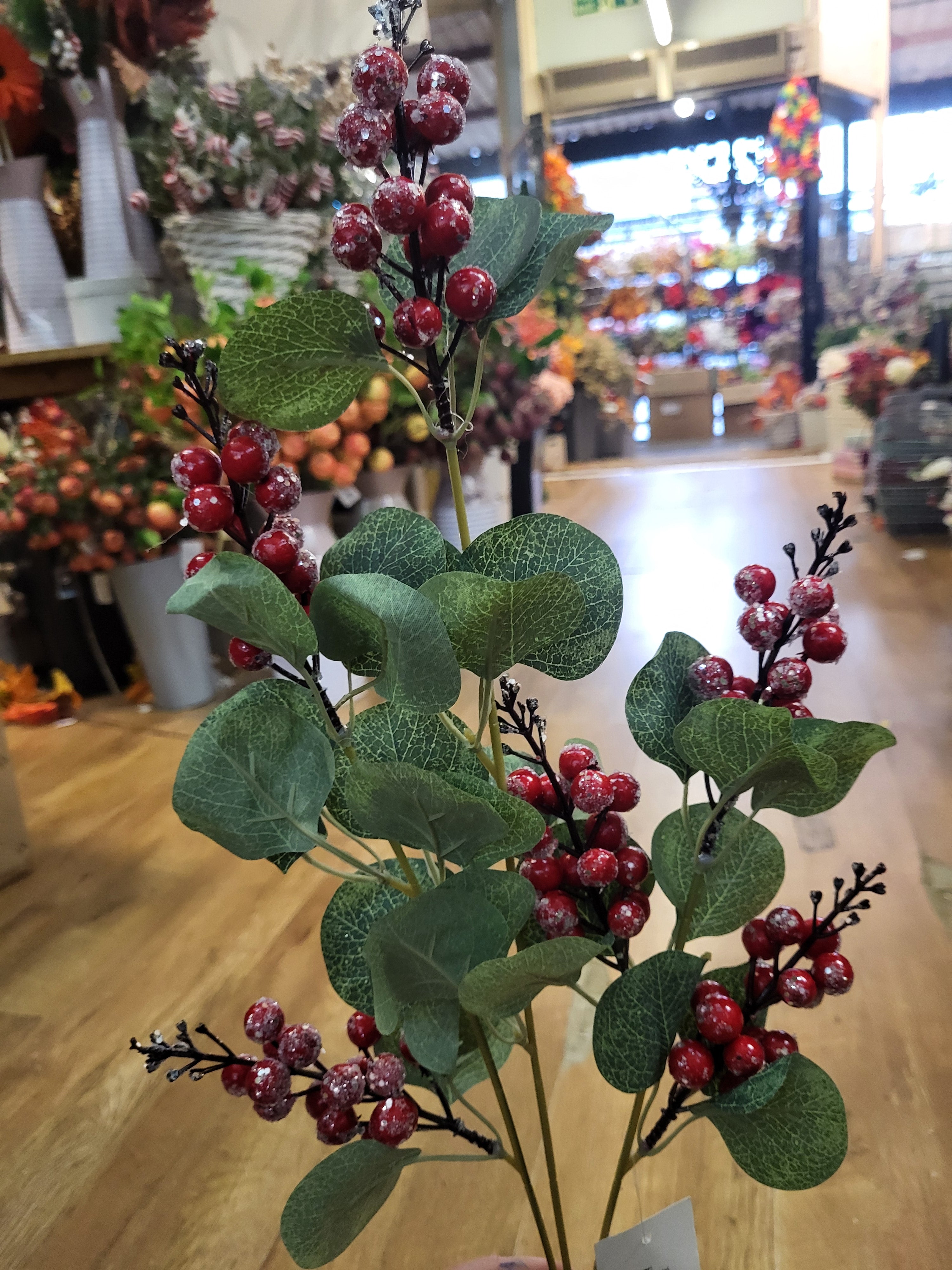 Long stem glittered red berries and eucalyptus spray image 5
