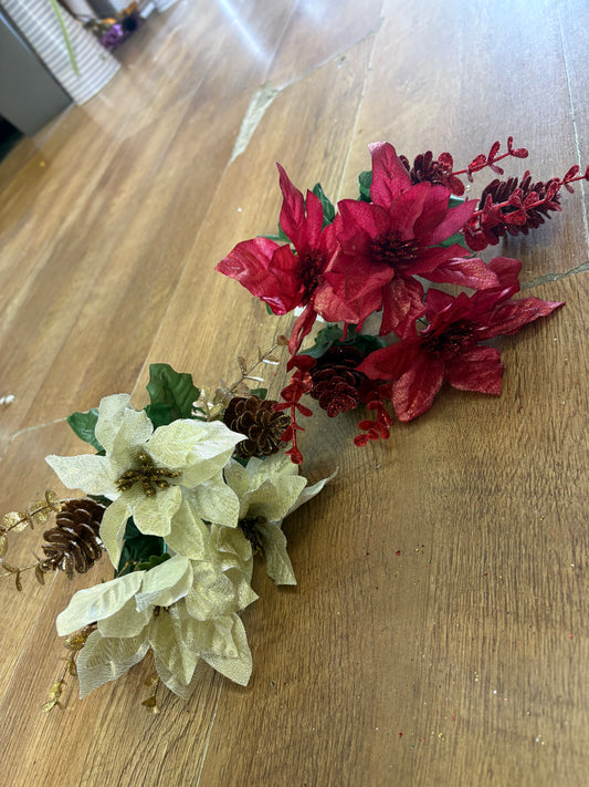 Metallic poinsettia and glittered cone bunch of - 2 colours available