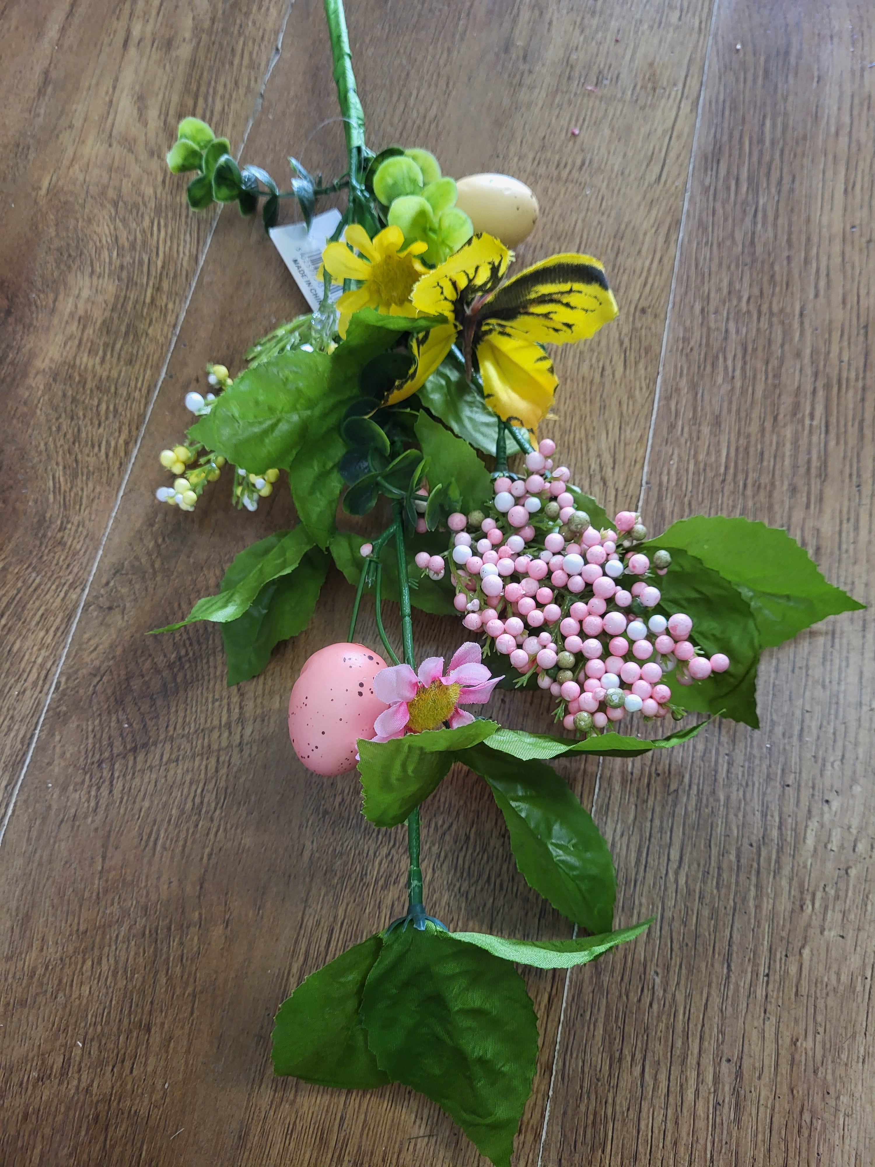 Pink and yellow Easter egg spray with foliage/berries image 4