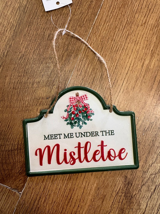 Hanging Small metal mistletoe sign