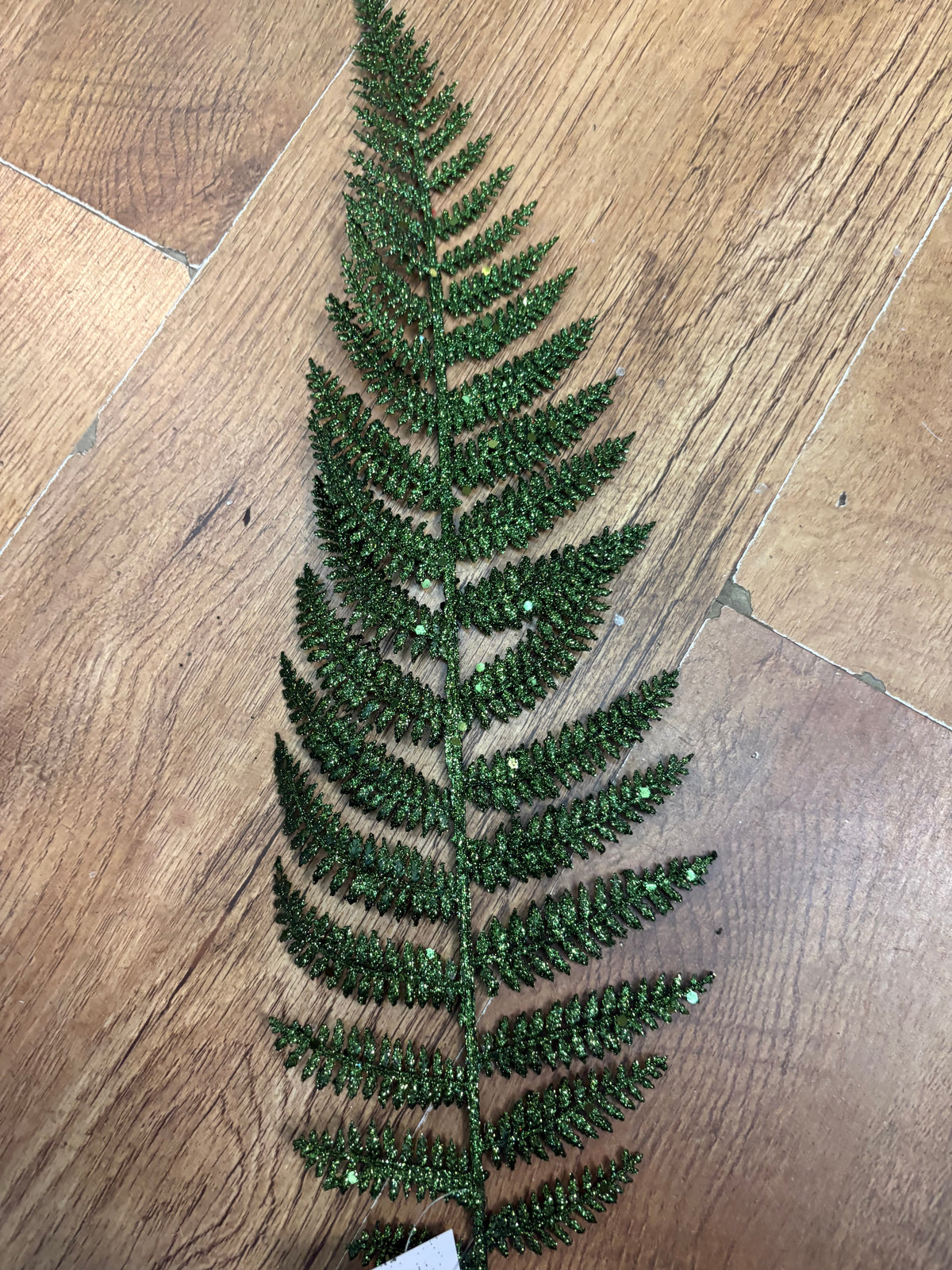 Large green glittered fern pick