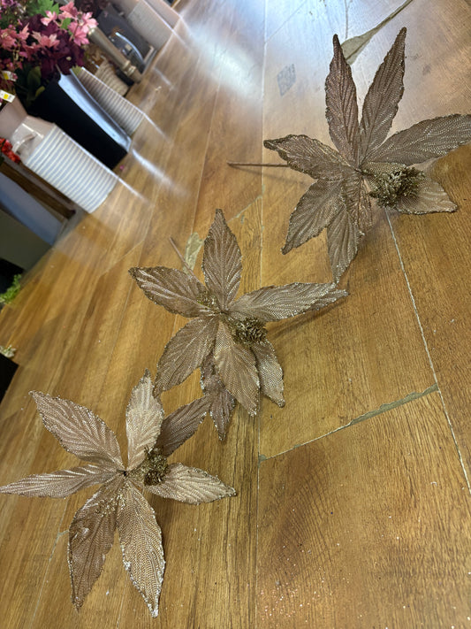 Bundle of 3 single champagne glittered poinsettias
