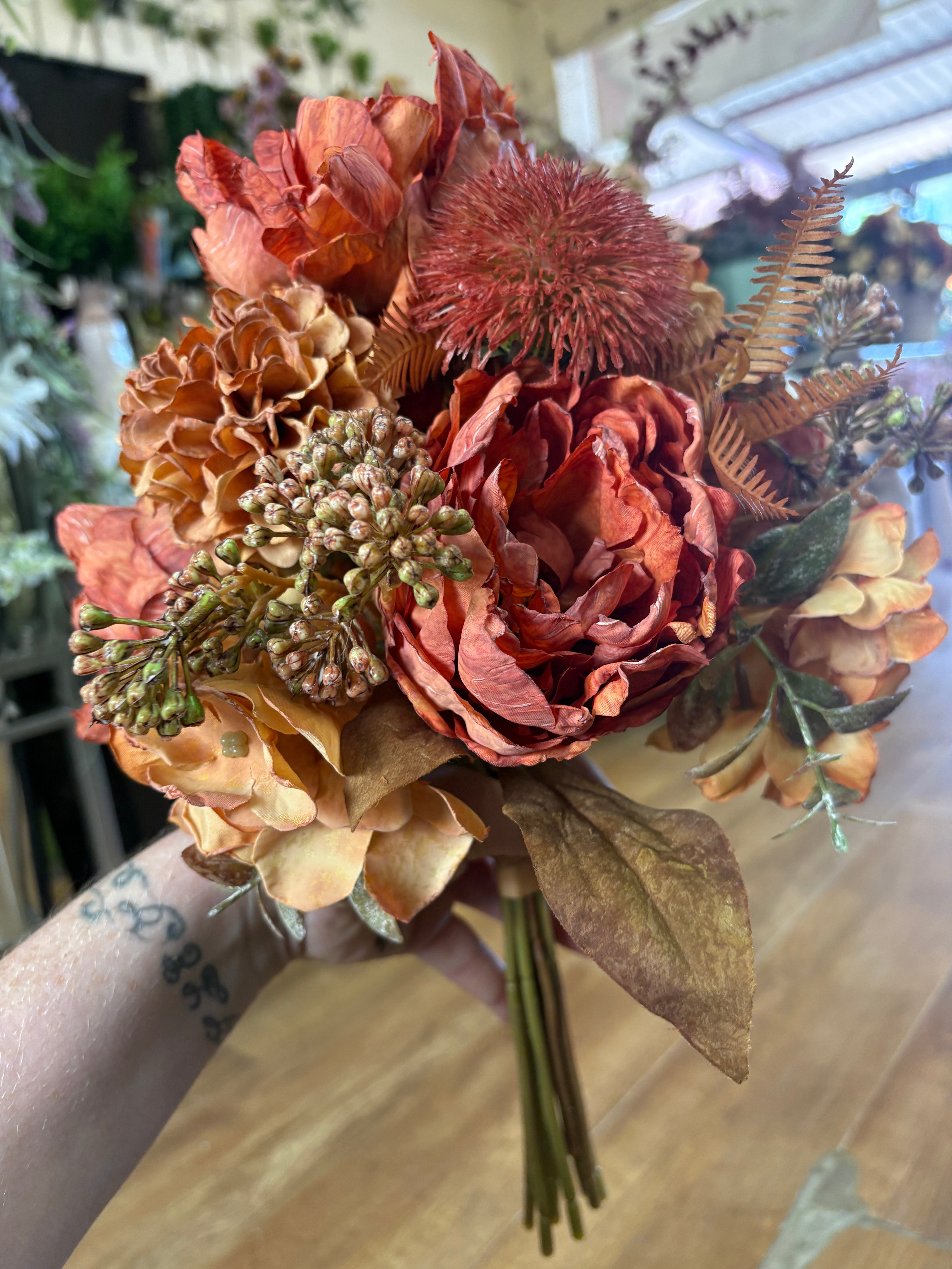 Hand tied dried inspired autumnal orange bridesmaid bouquet - 11 stems of premium florals