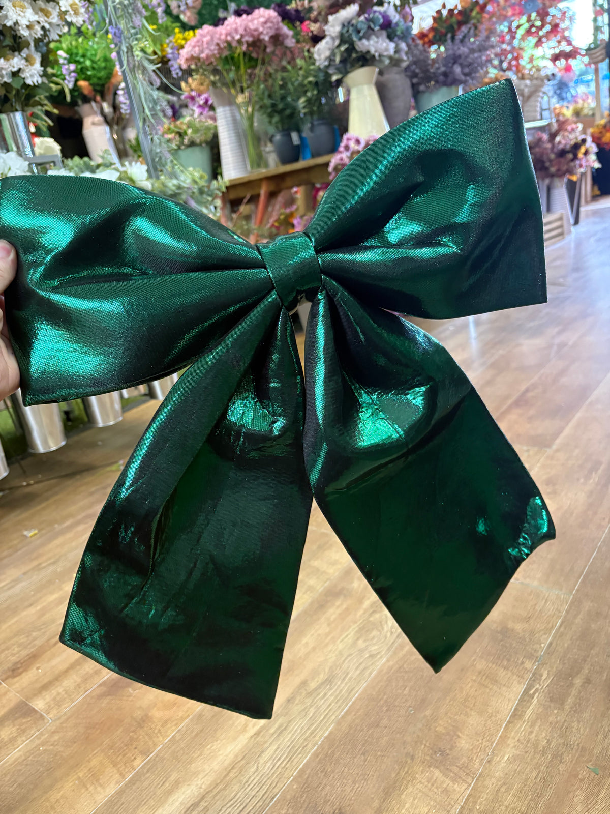 Large 44cm shiny green Christmas bow